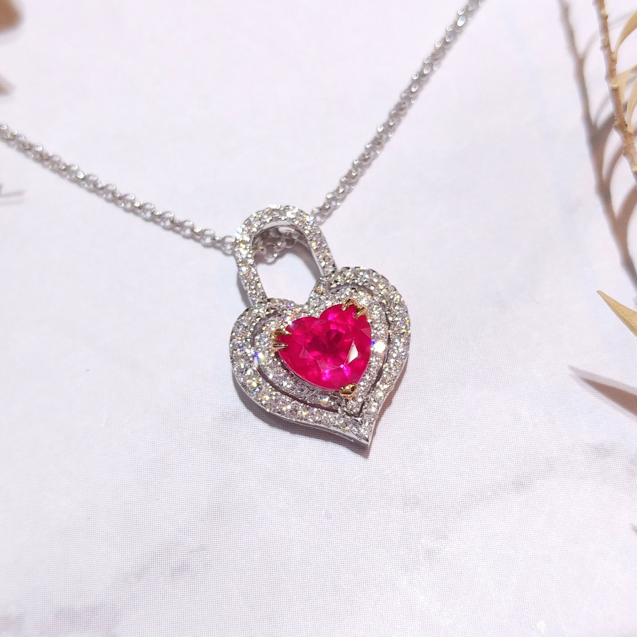 18K Gold 1.02ct Heart ShapedRuby and Diamond Pendant