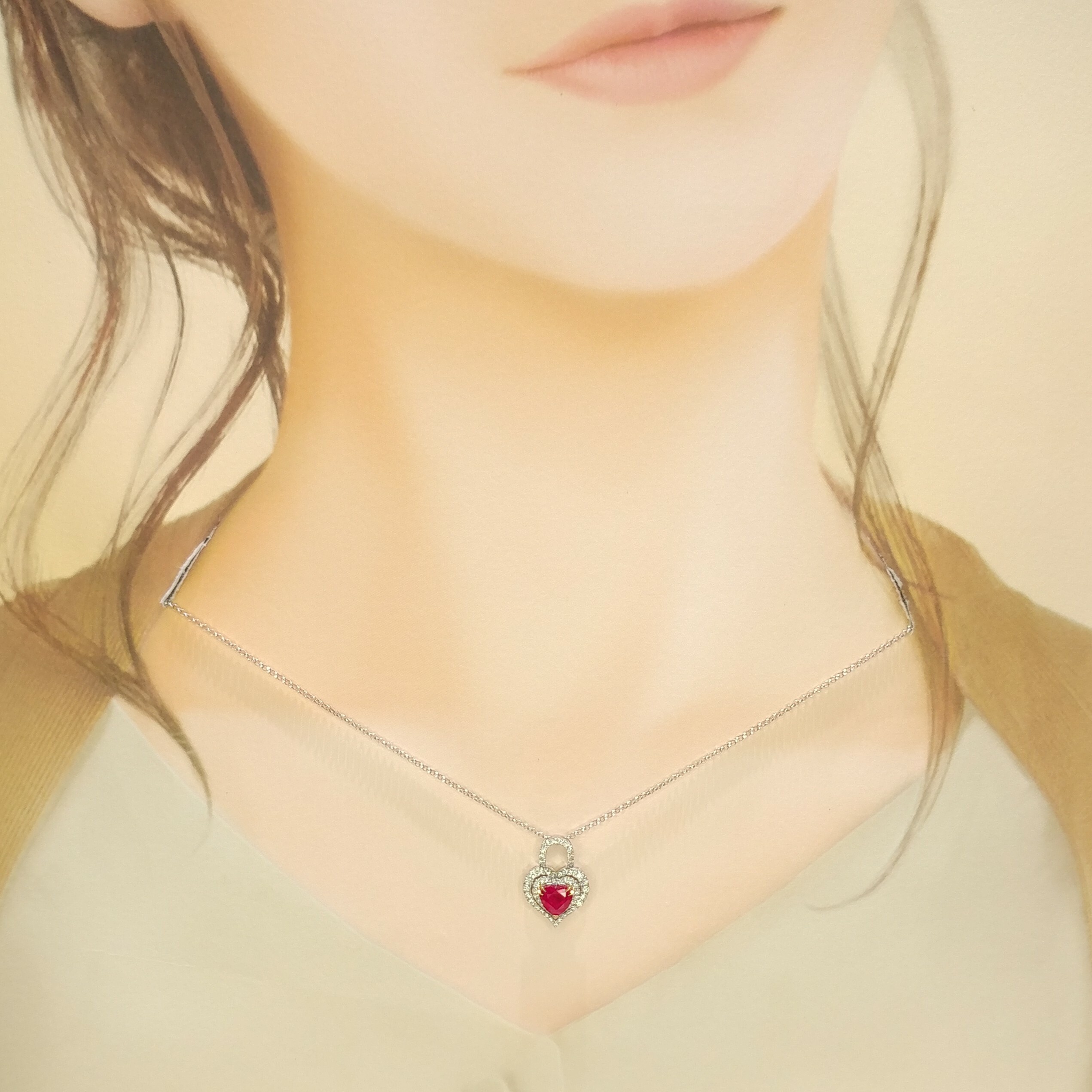 18K Gold 1.02ct Heart ShapedRuby and Diamond Pendant