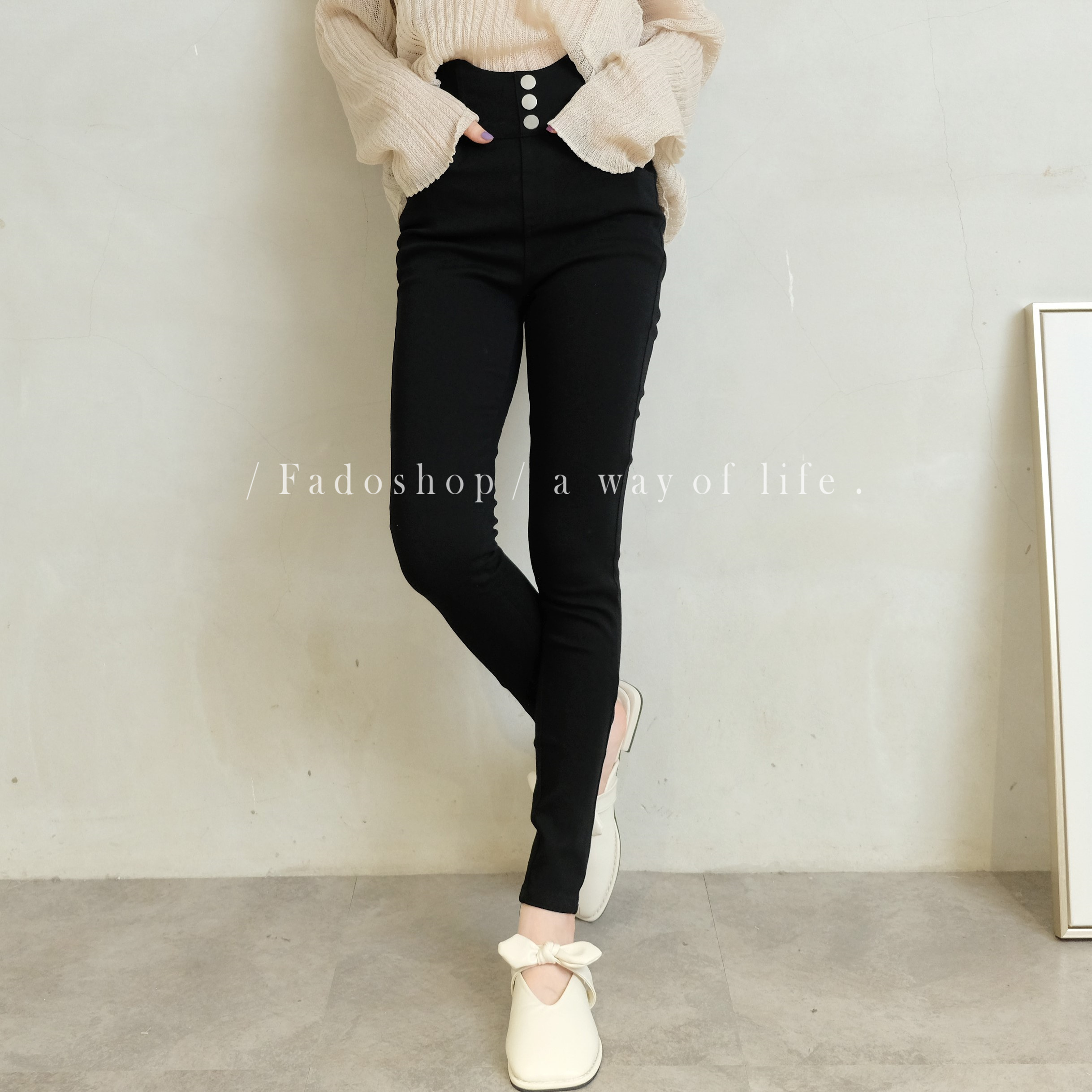 法朵Fado Shop｜高腰釦彈力顯瘦褲 279C004 黑 S-XL