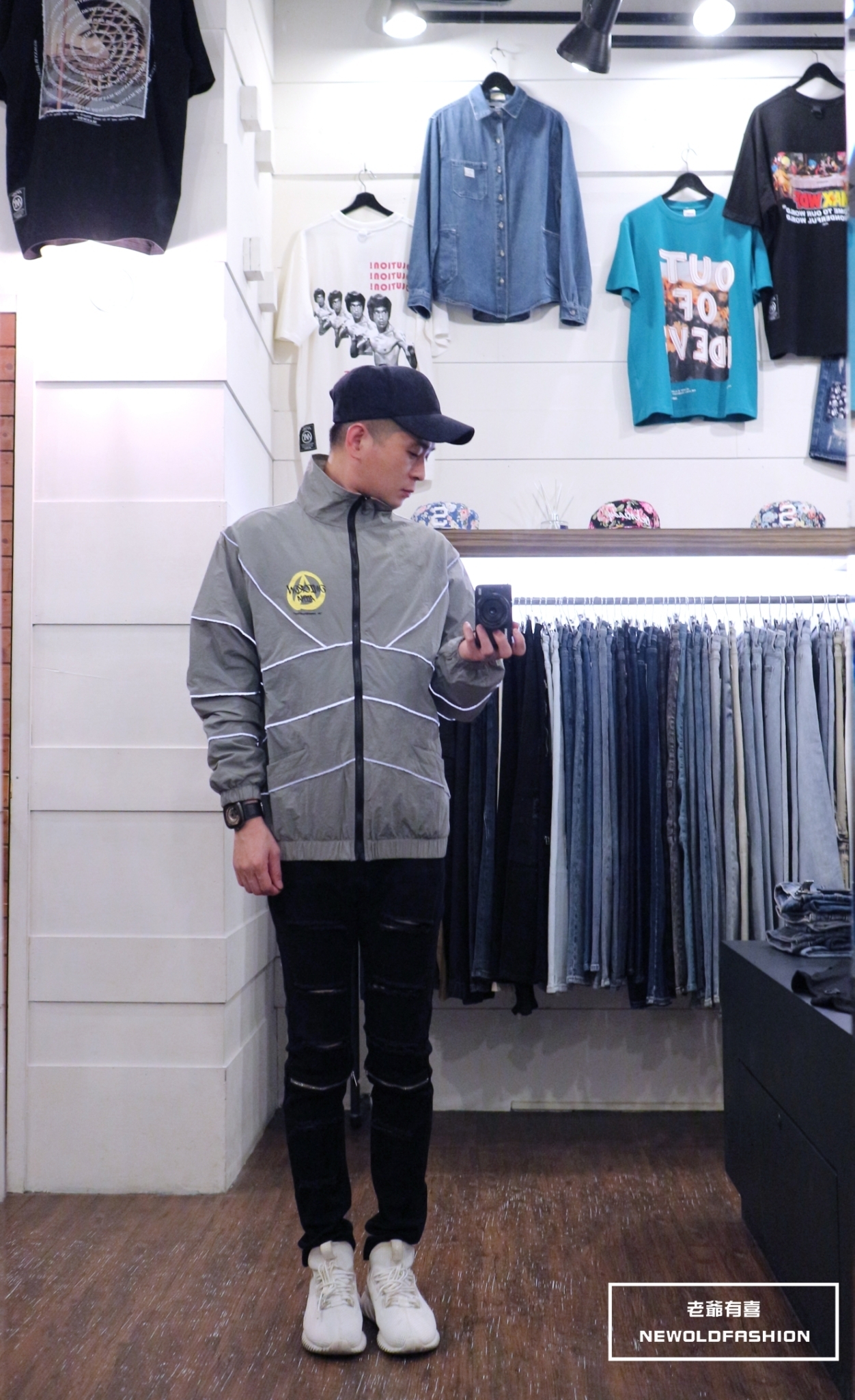 A跳色反光條立領防風外套