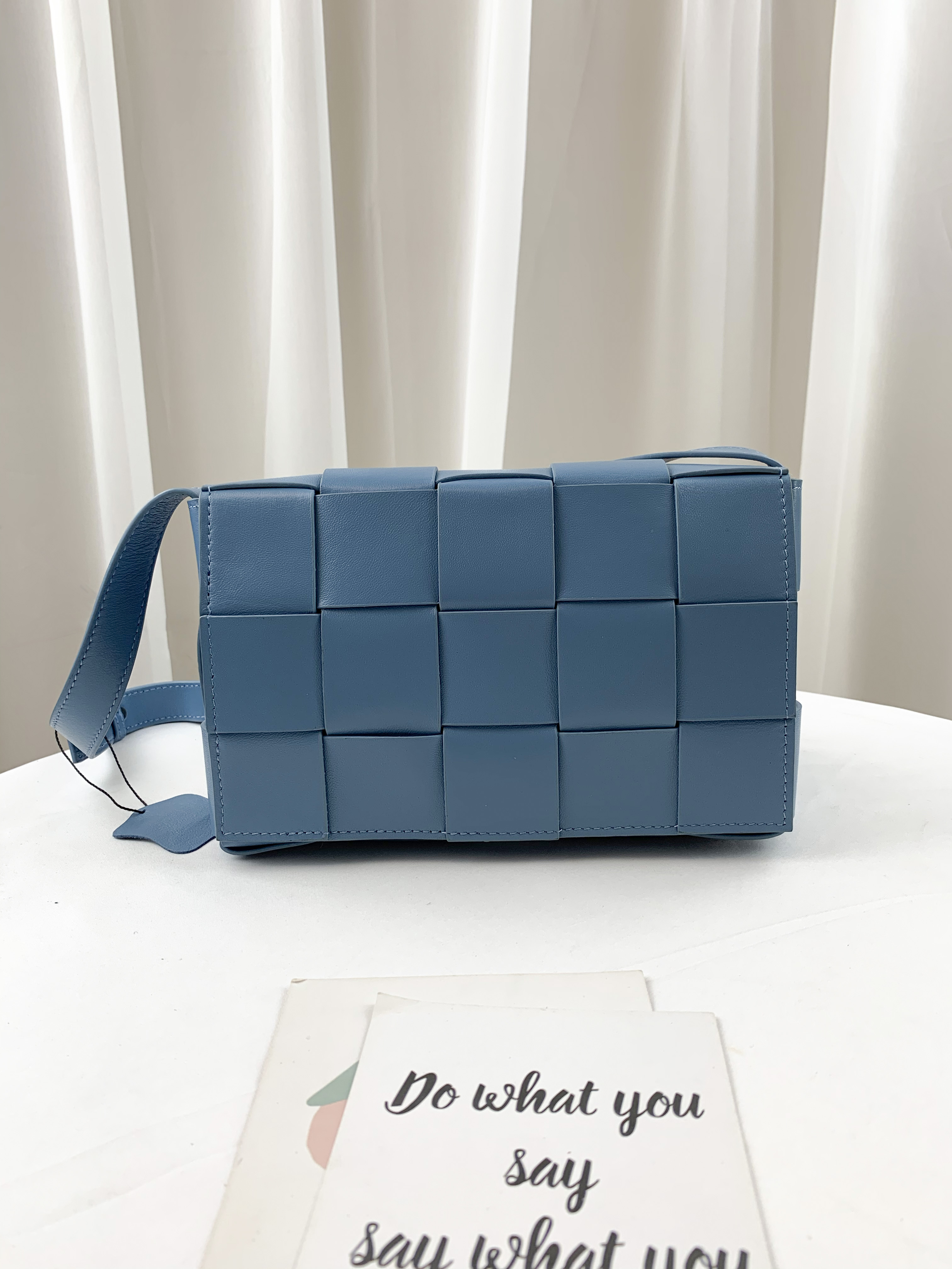 湖水藍 寬編織真皮牛皮側背包 #SM-2975