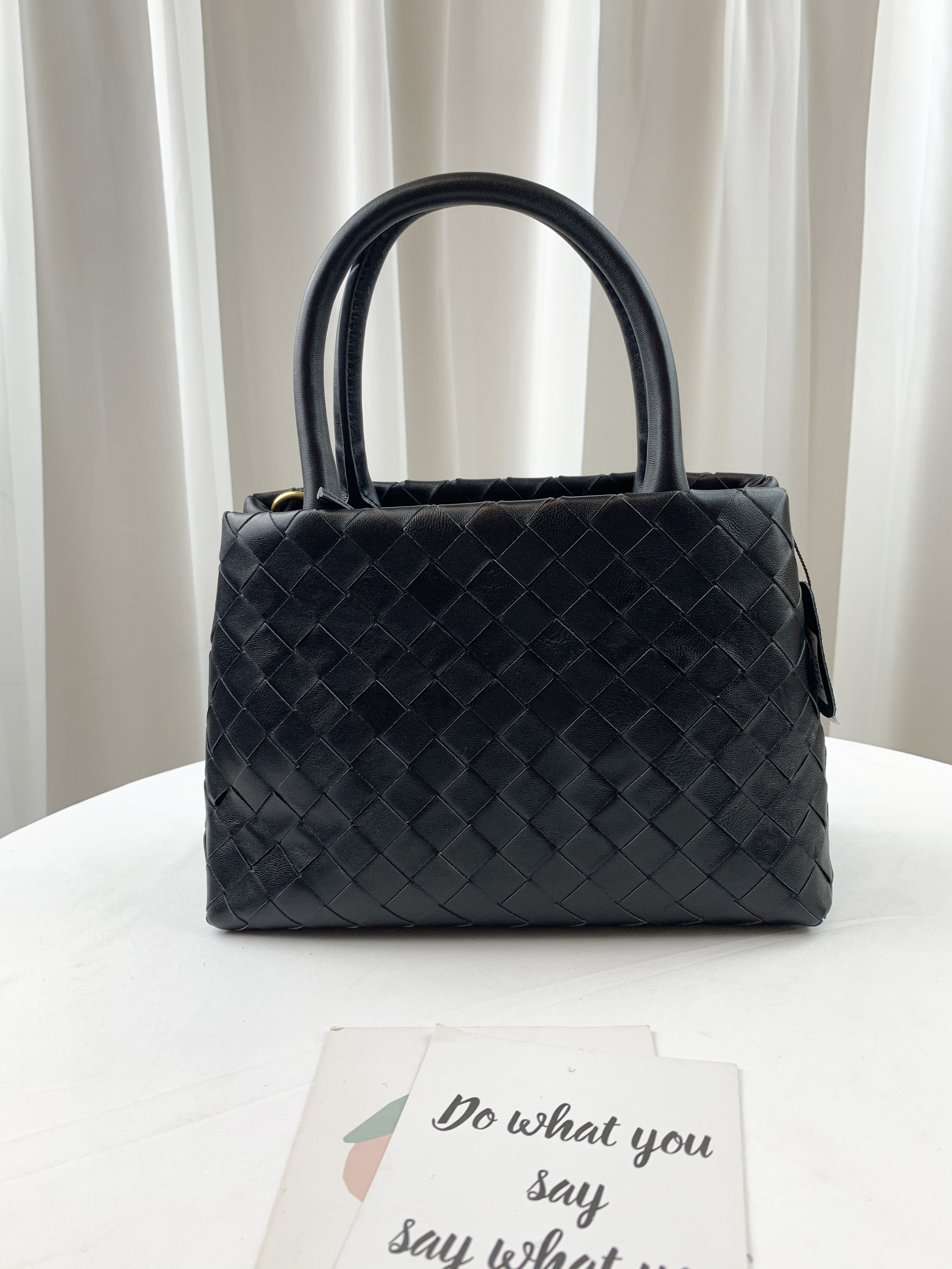 高級黑 編織真皮牛皮手提包 / 側背包 #SM-8686