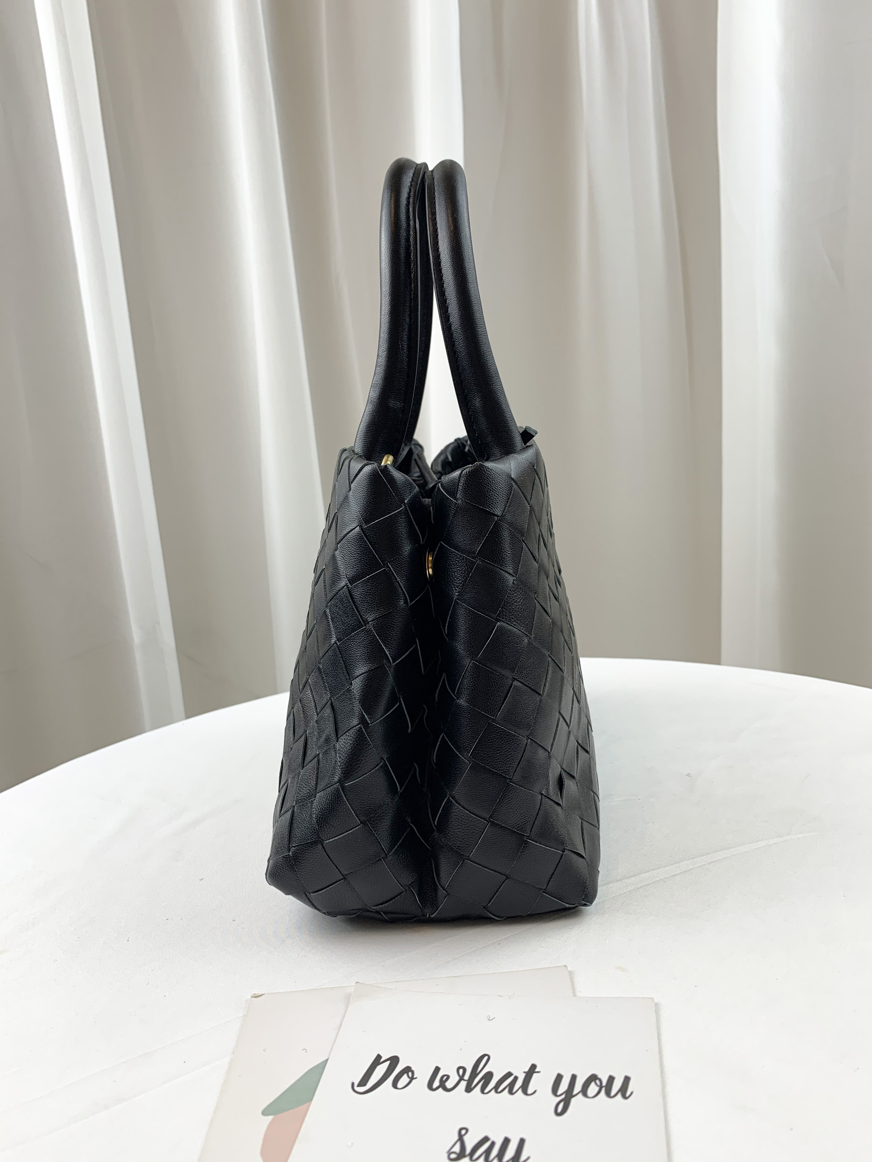 高級黑 編織真皮牛皮手提包 / 側背包 #SM-8686