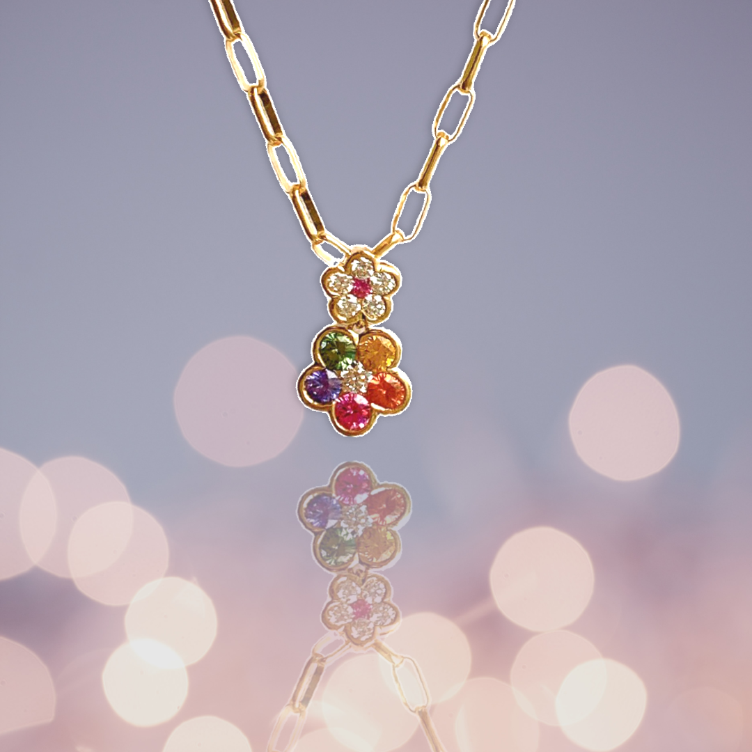 18K金彩虹寶石鑽石吊墜-拼花