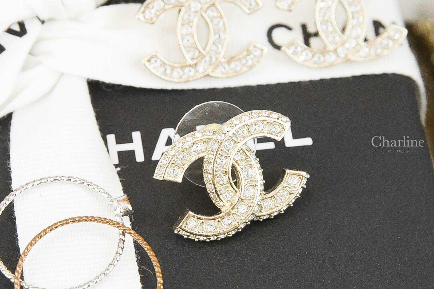 Chanel Earrings 金色方格CC水鑽耳環