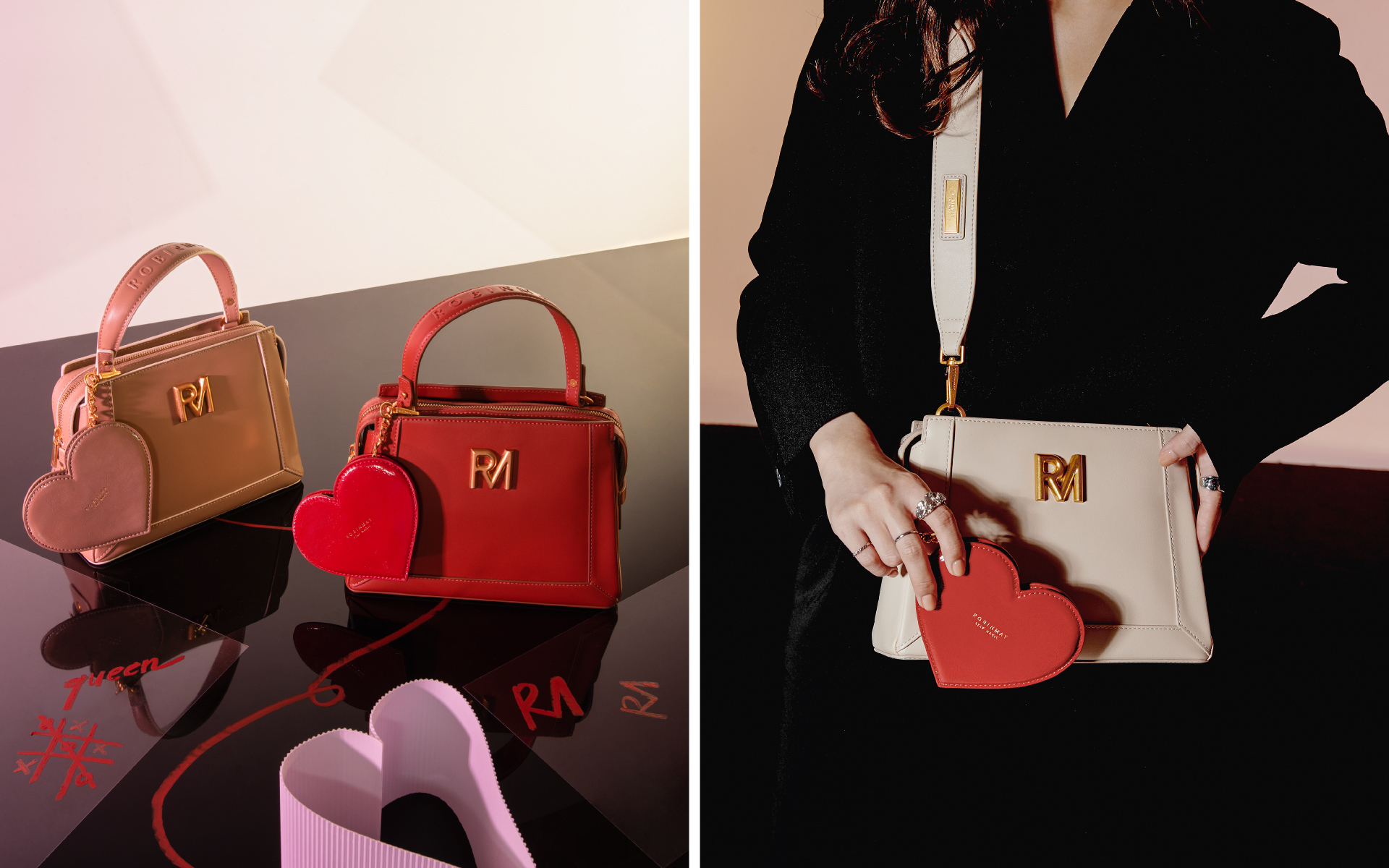 紅心皇后手提包，熱情紅色與百搭奶油兩種色調。