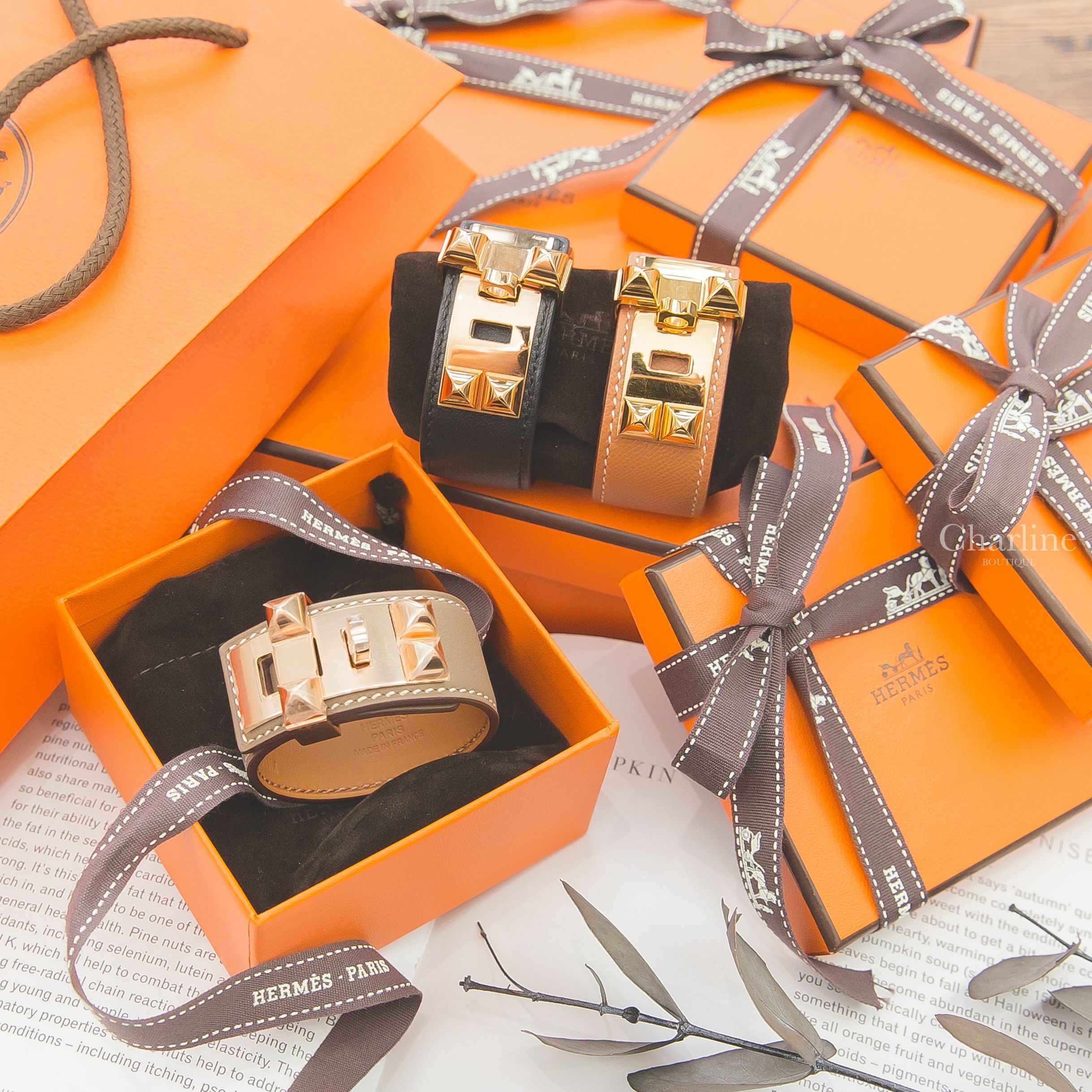 Hermès Collier De Chien 24 Bracelet 大象灰玫瑰金釦卯釘手環-Charline Boutique 精品代購