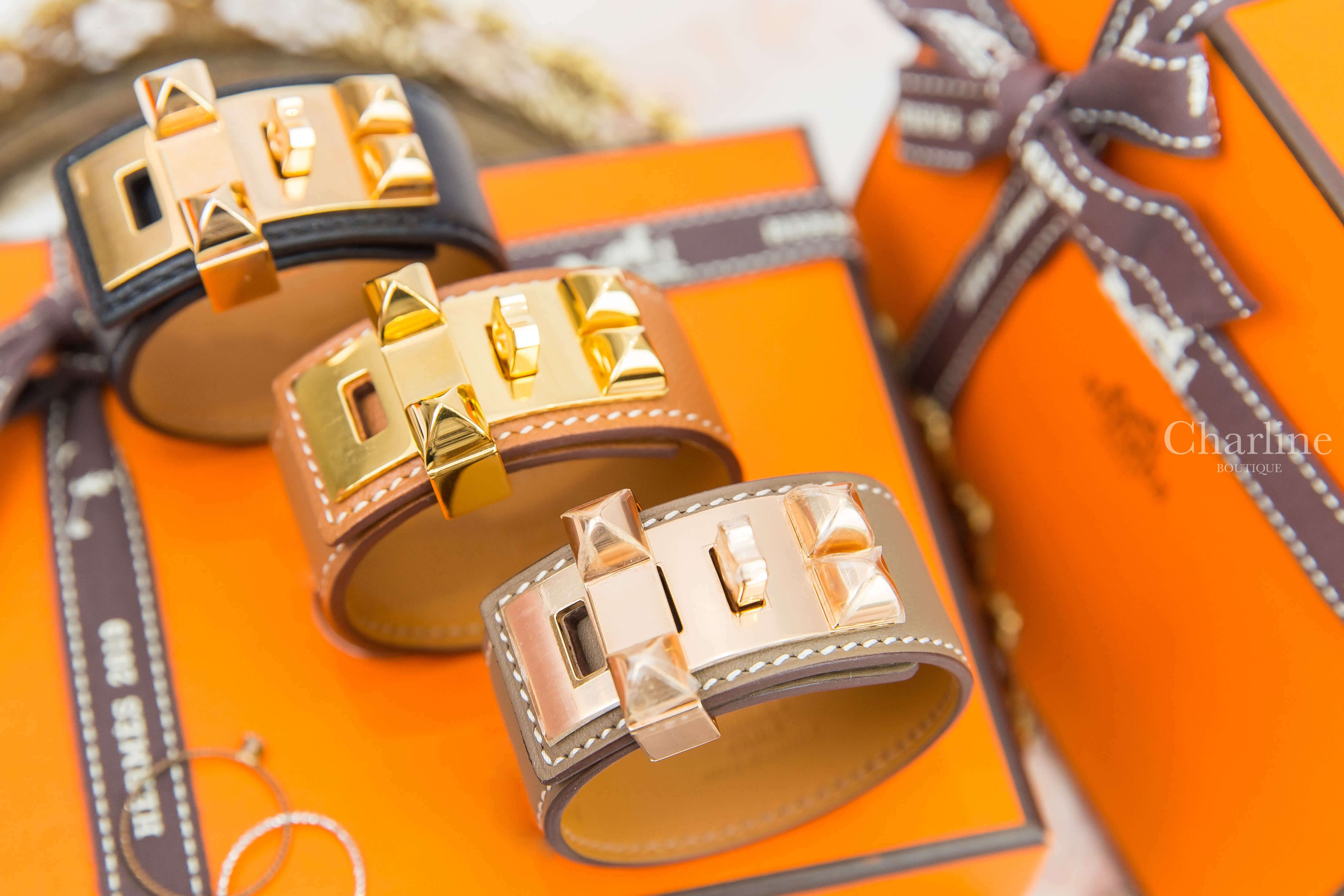 Hermès Collier De Chien 24 Bracelet 大象灰玫瑰金釦卯釘手環-Charline Boutique 精品代購