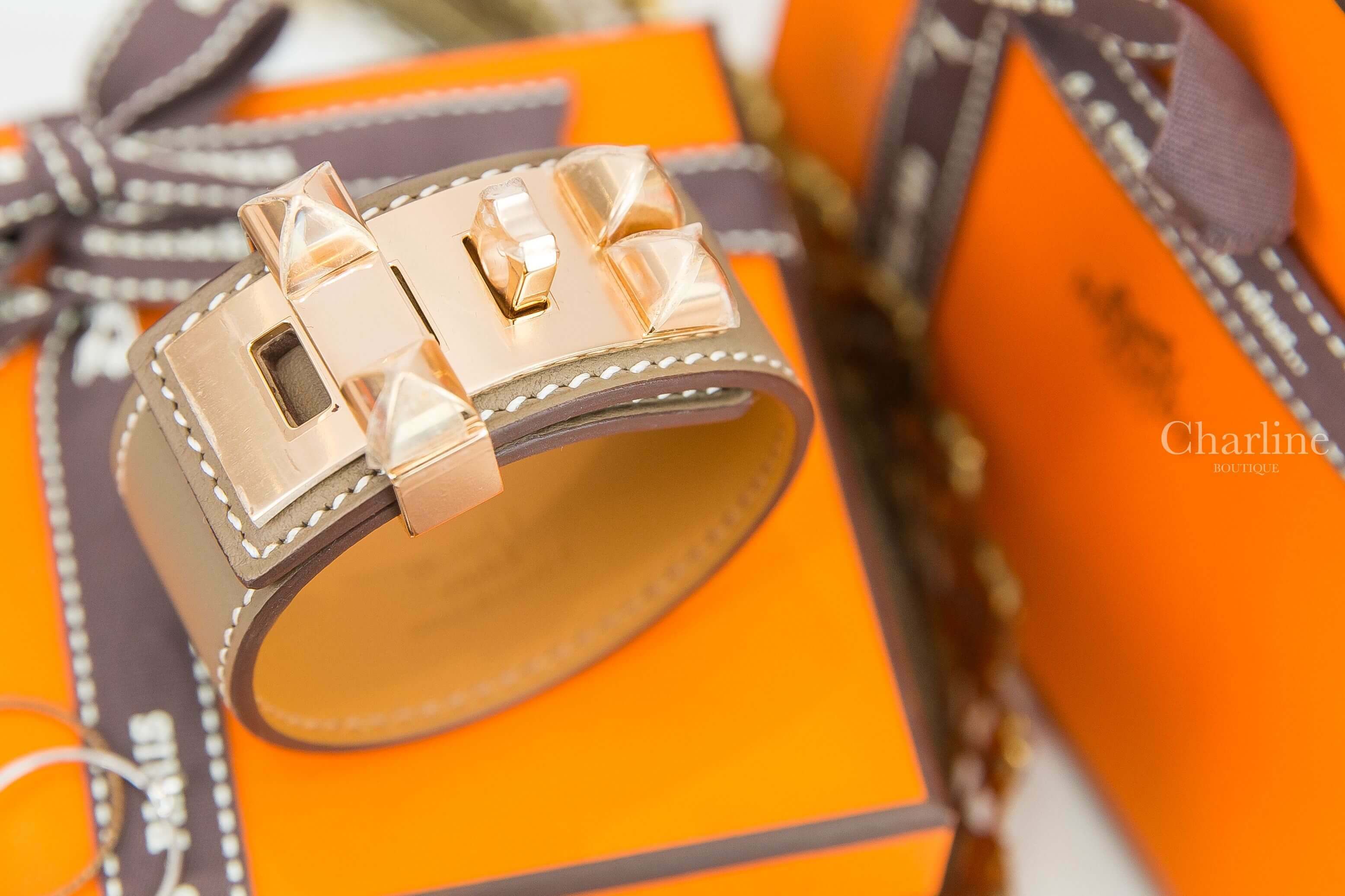 Hermès Collier De Chien 24 Bracelet 大象灰玫瑰金釦卯釘手環-Charline Boutique 精品代購