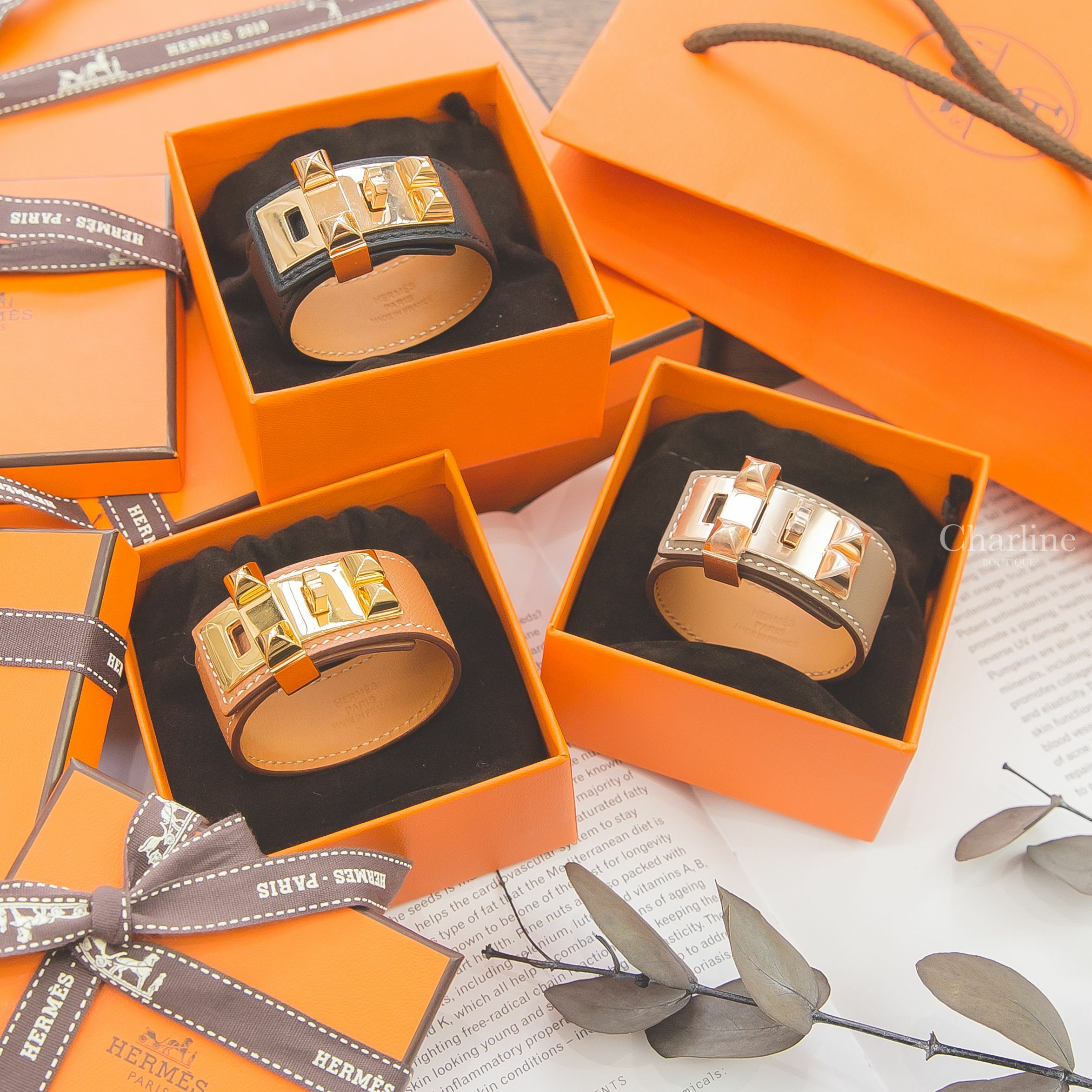 Hermès Collier De Chien 24 Bracelet 大象灰玫瑰金釦卯釘手環-Charline Boutique 精品代購