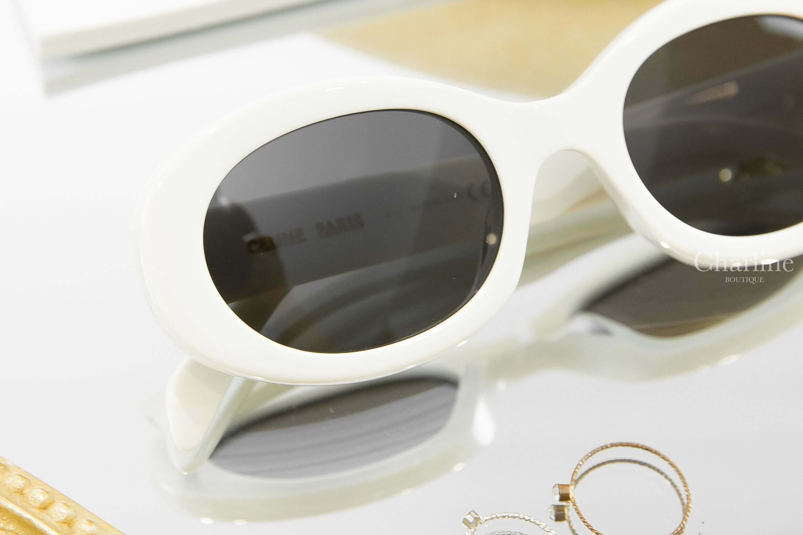 Celine Sunglasses 白色橢圓框側邊金色凱旋門太陽眼鏡