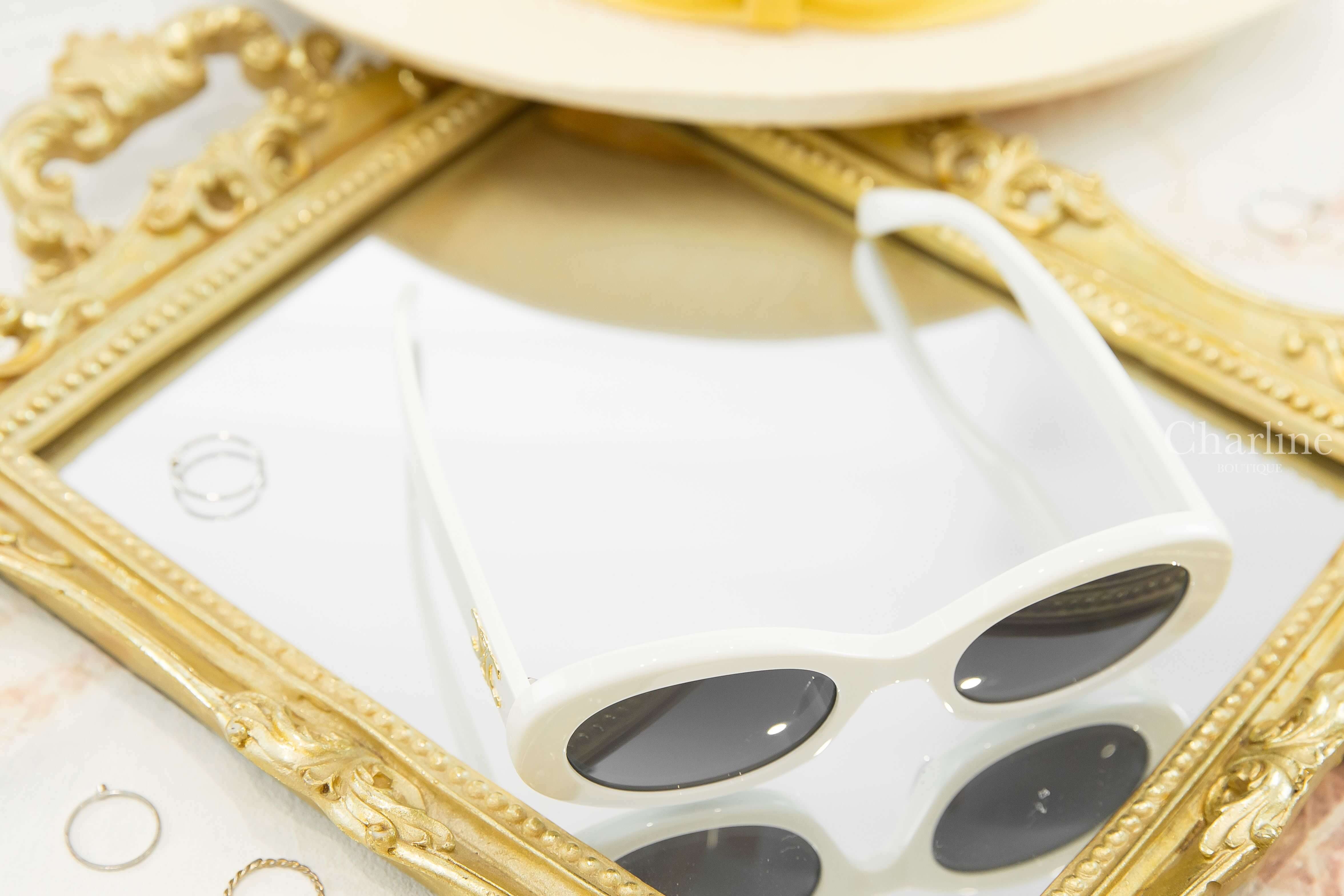 Celine Sunglasses 白色橢圓框側邊金色凱旋門太陽眼鏡-Charline Boutique 精品代購