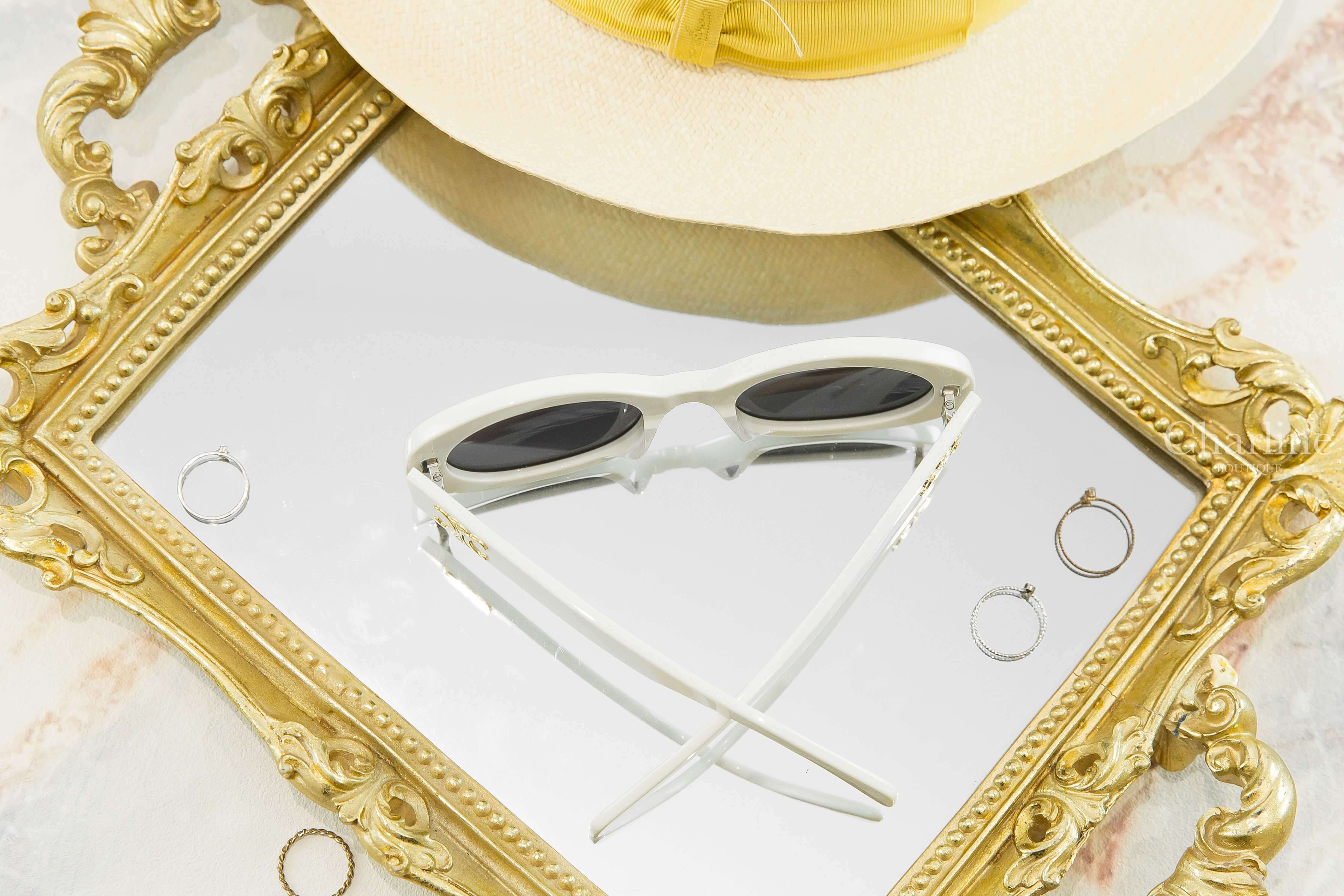 Celine Sunglasses 白色橢圓框側邊金色凱旋門太陽眼鏡-Charline Boutique 精品代購