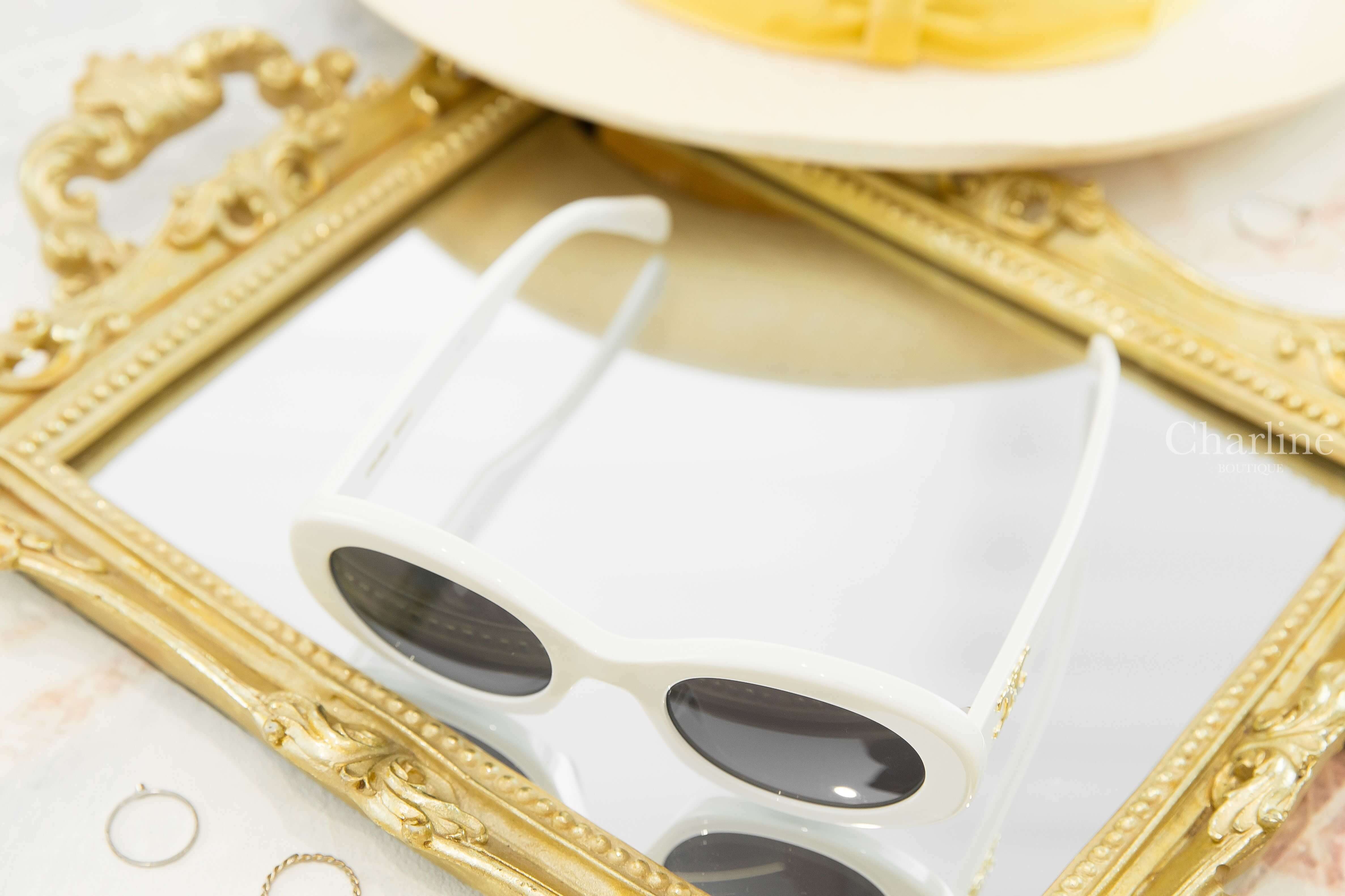 Celine Sunglasses 白色橢圓框側邊金色凱旋門太陽眼鏡-Charline Boutique 精品代購