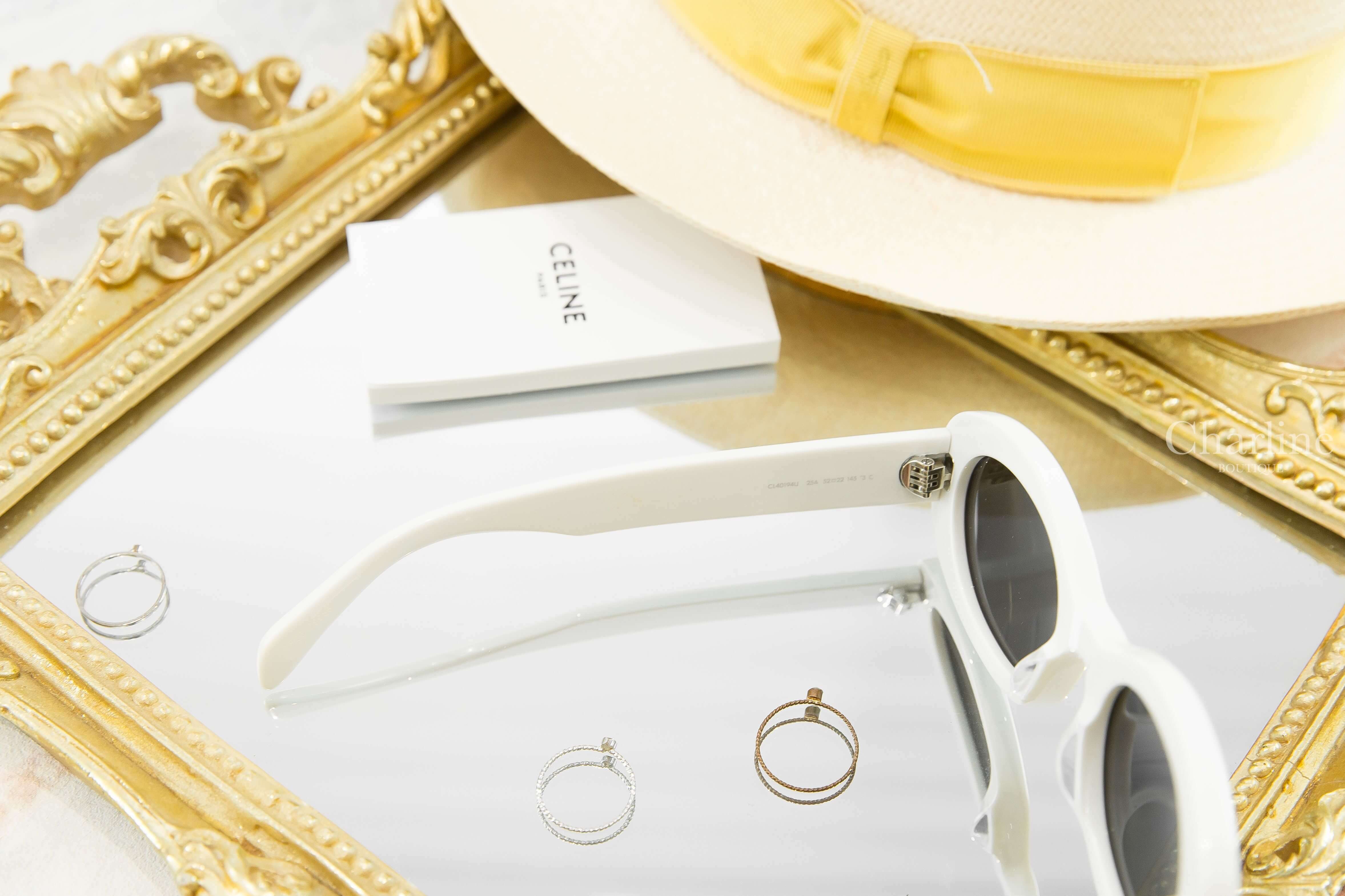 Celine Sunglasses 白色橢圓框側邊金色凱旋門太陽眼鏡-Charline Boutique 精品代購