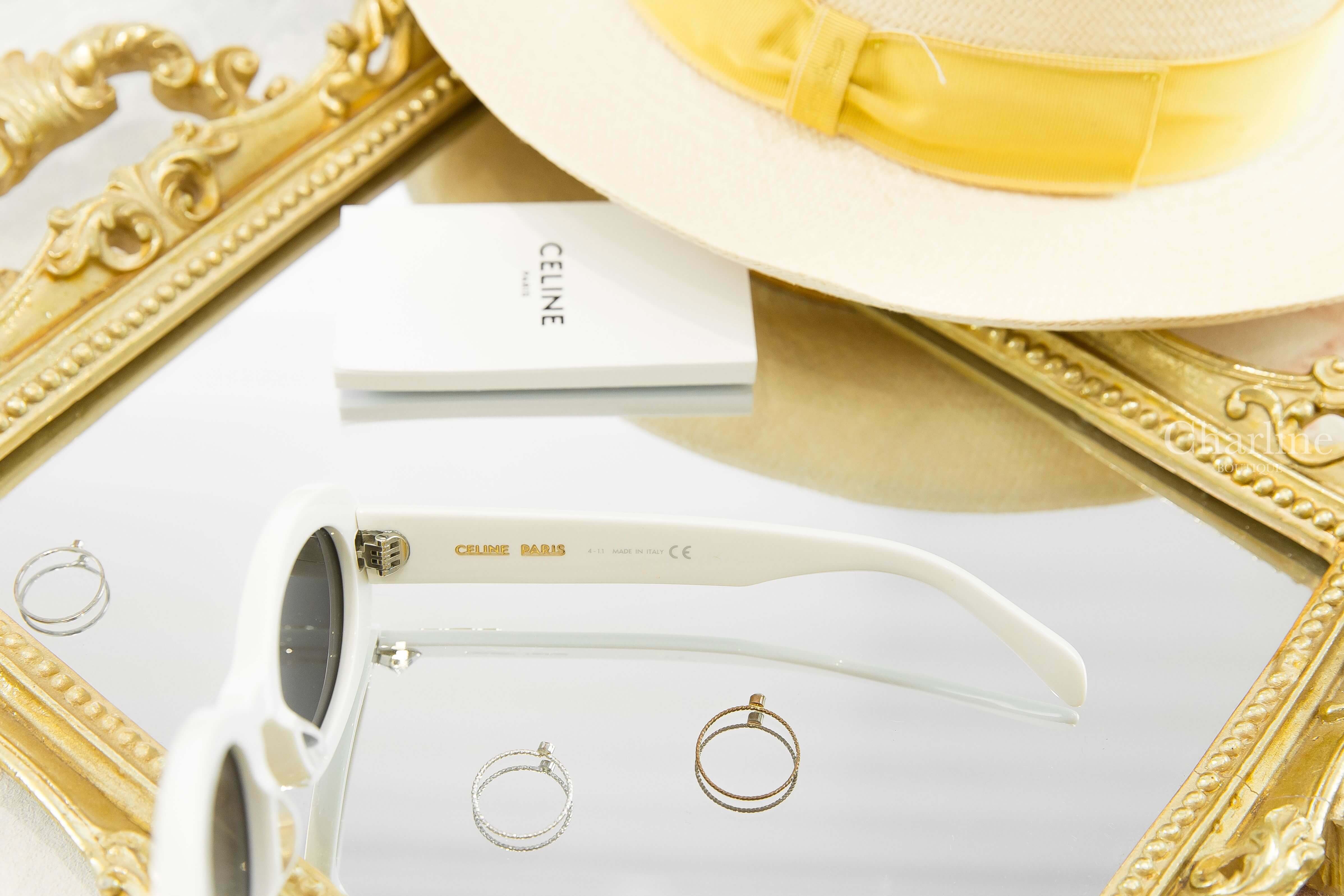 Celine Sunglasses 白色橢圓框側邊金色凱旋門太陽眼鏡-Charline Boutique 精品代購
