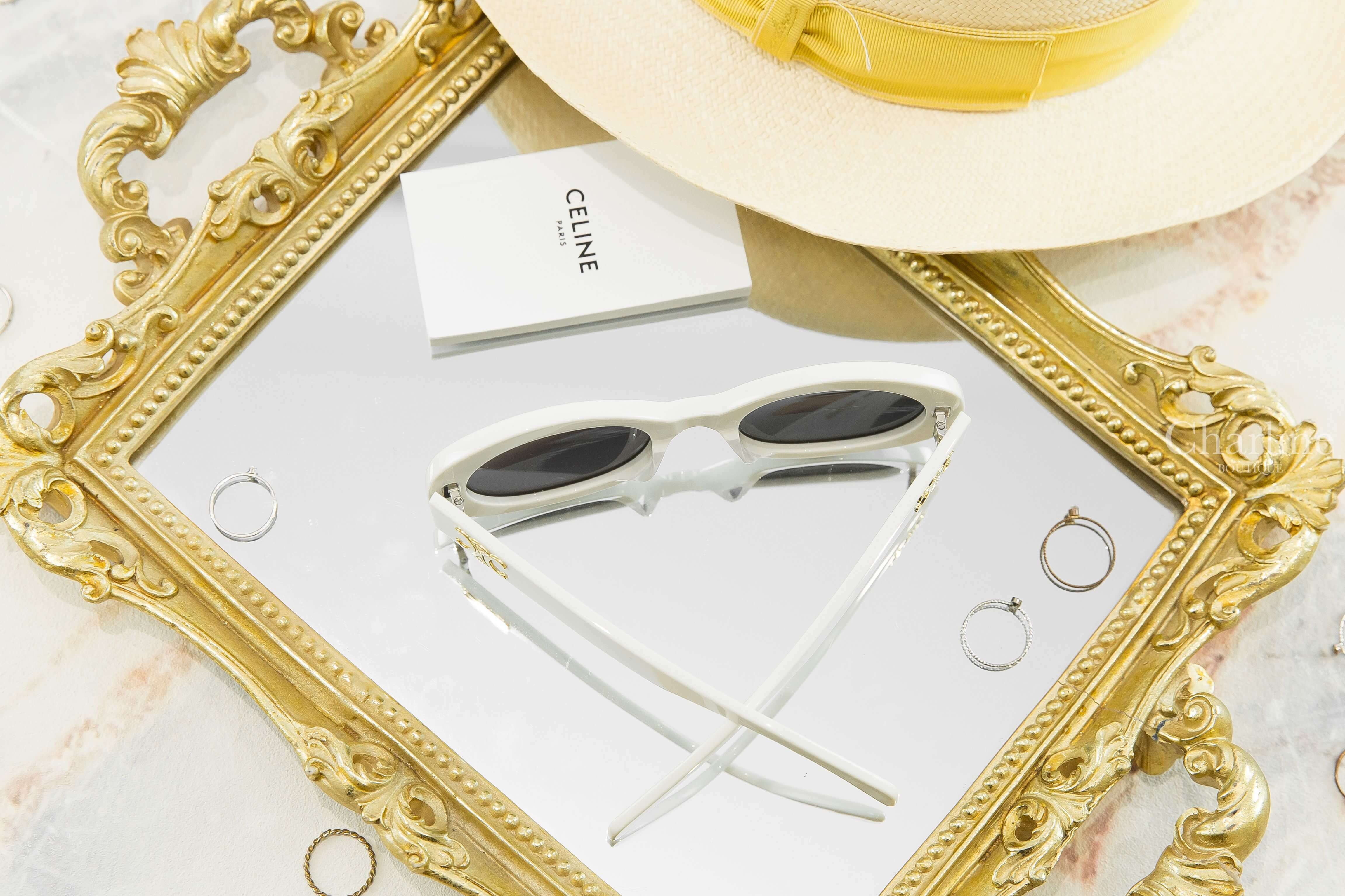 Celine Sunglasses 白色橢圓框側邊金色凱旋門太陽眼鏡-Charline Boutique 精品代購