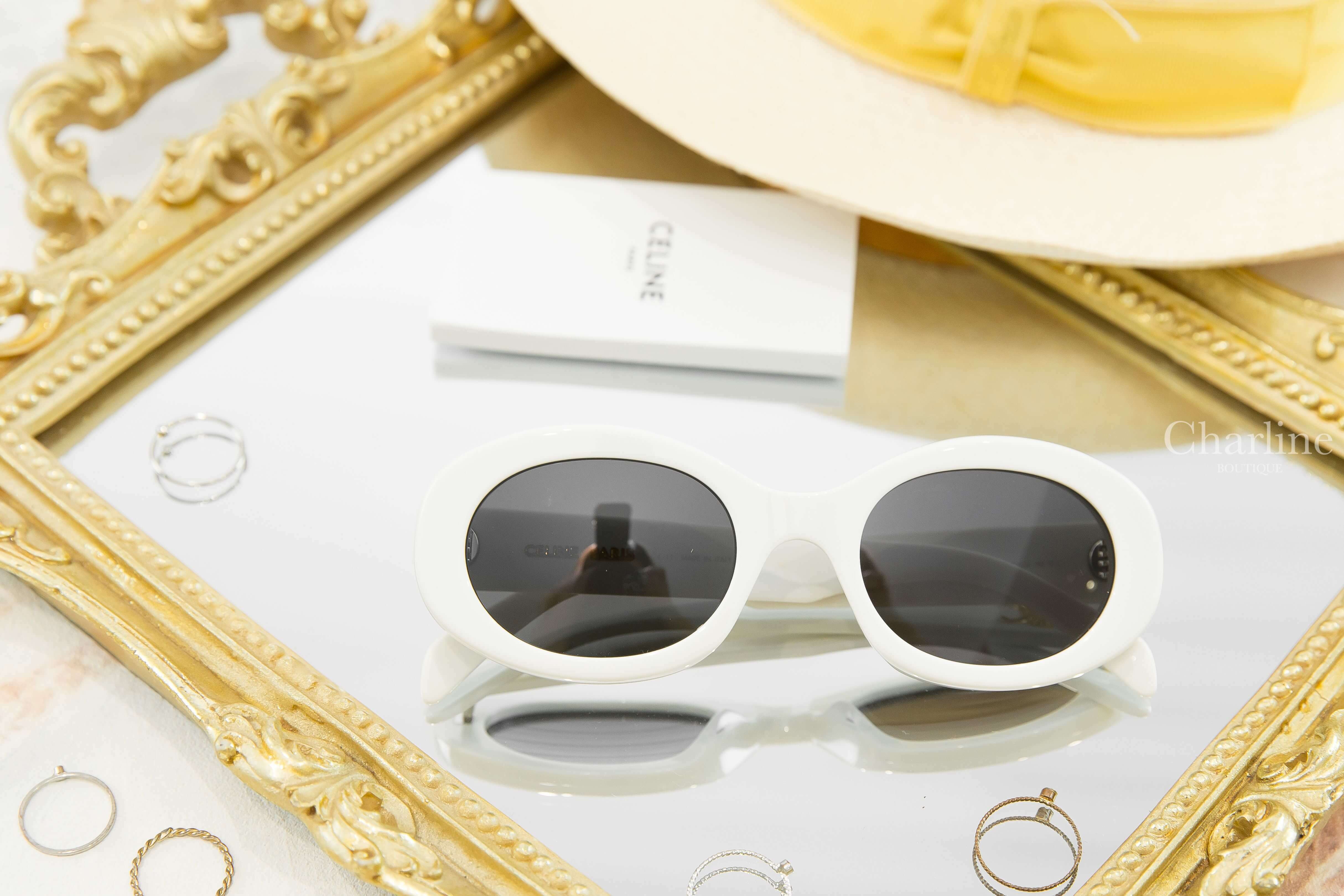 Celine Sunglasses 白色橢圓框側邊金色凱旋門太陽眼鏡-Charline Boutique 精品代購