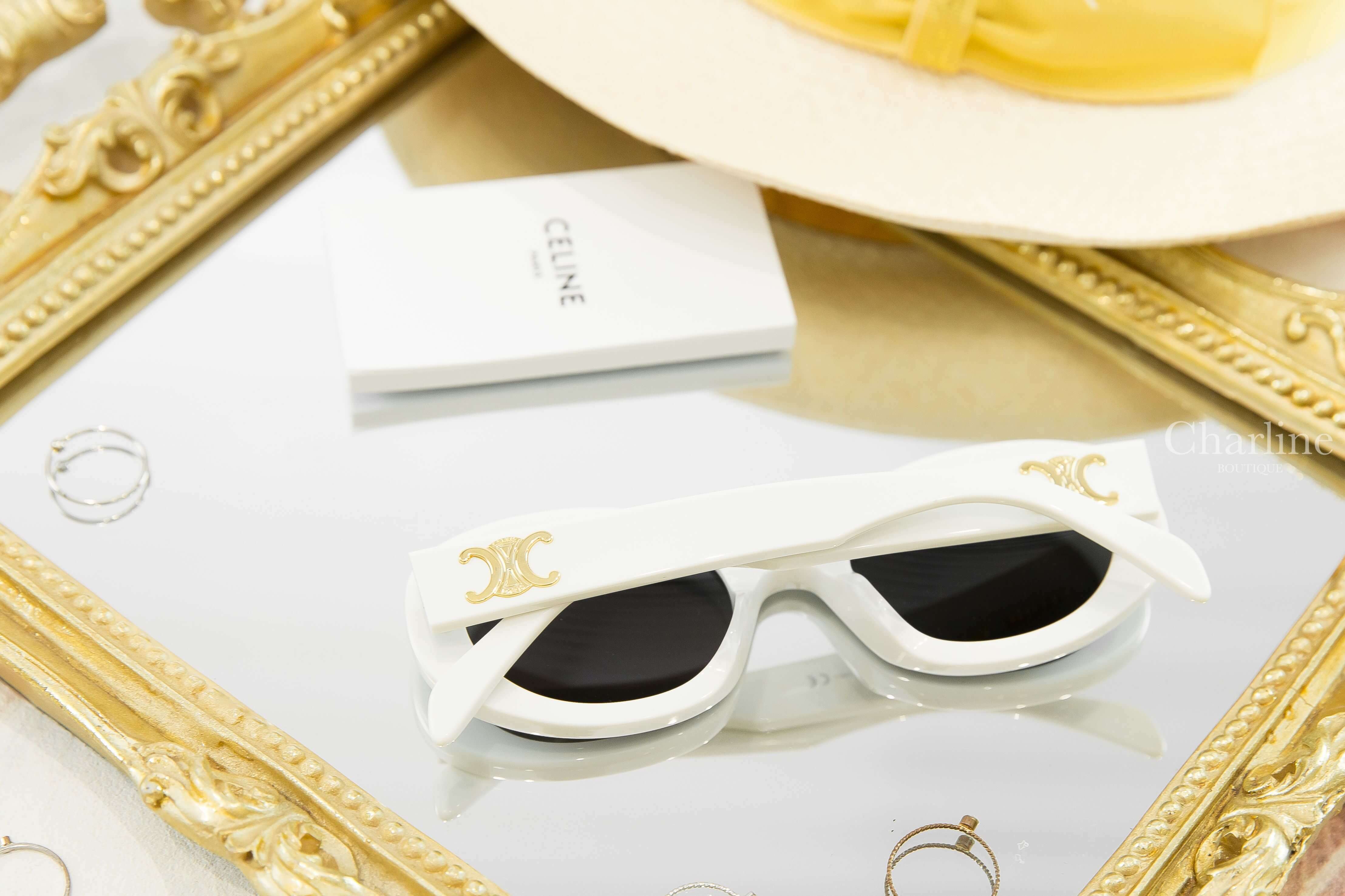 Celine Sunglasses 白色橢圓框側邊金色凱旋門太陽眼鏡-Charline Boutique 精品代購