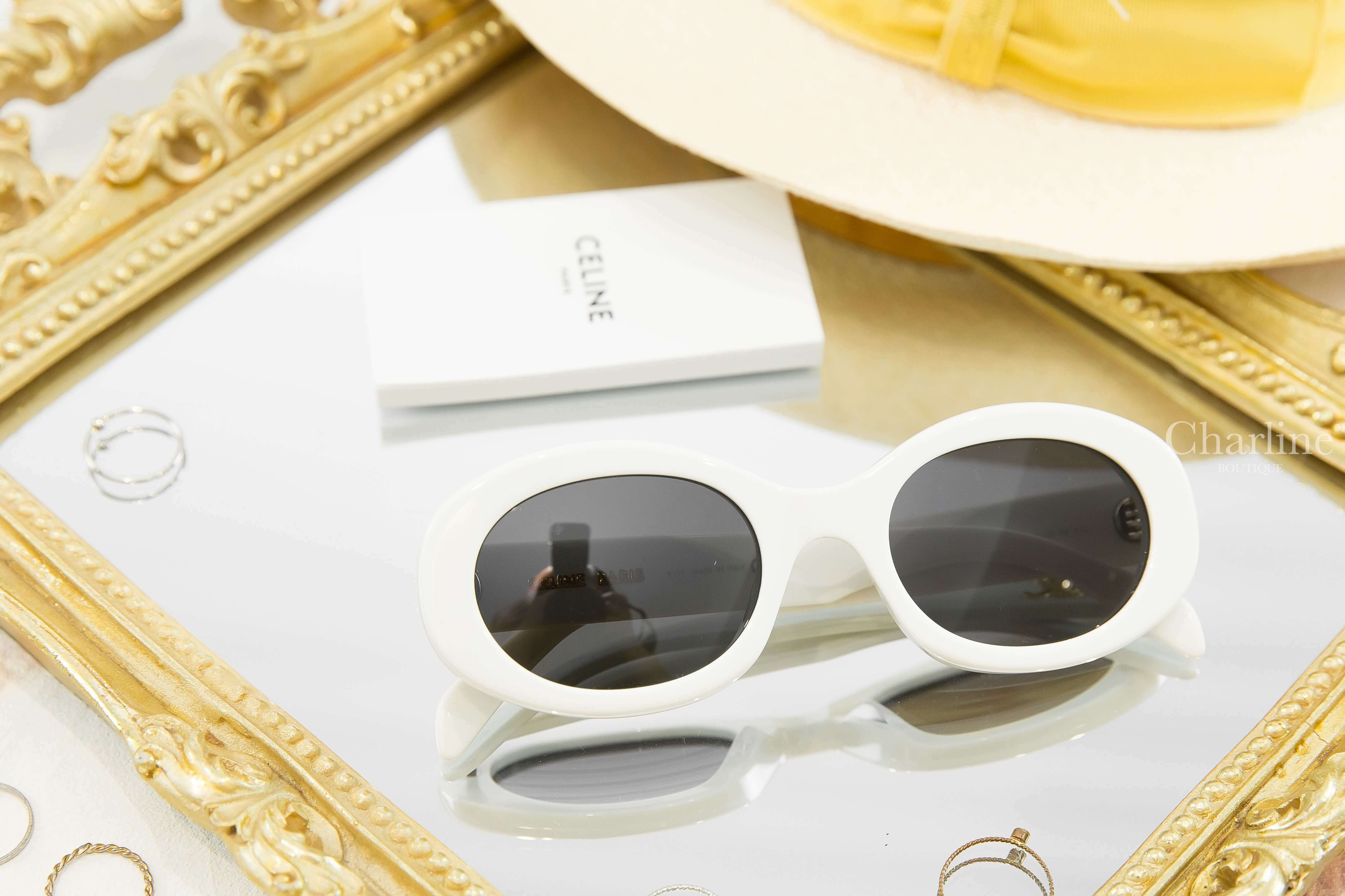 Celine Sunglasses 白色橢圓框側邊金色凱旋門太陽眼鏡