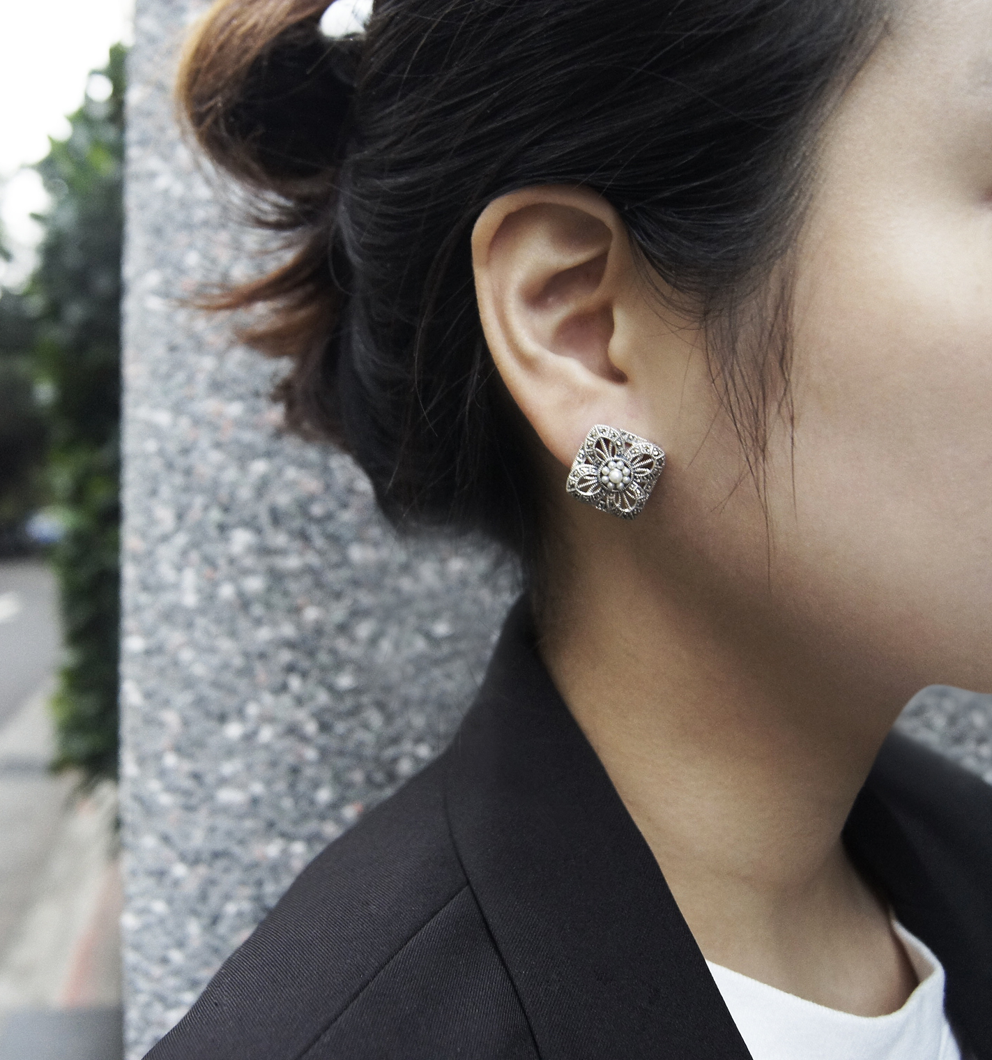 菱形蕾絲花瓣耳環