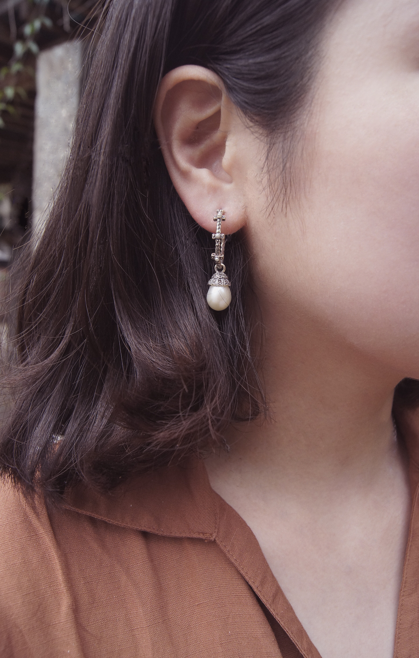 圈圈馬克賽石珍珠耳環OP1539