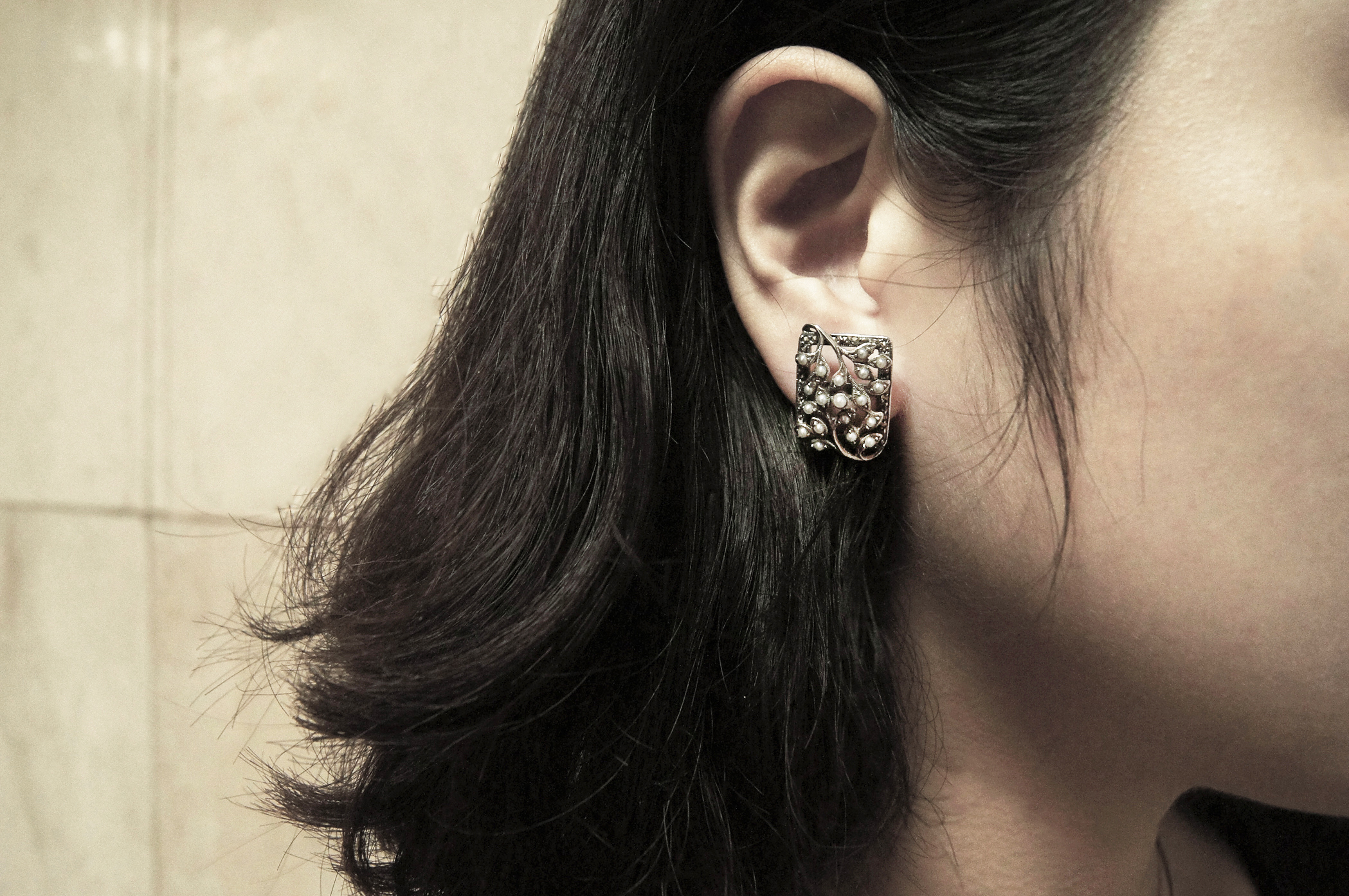 方形花園珍珠耳環