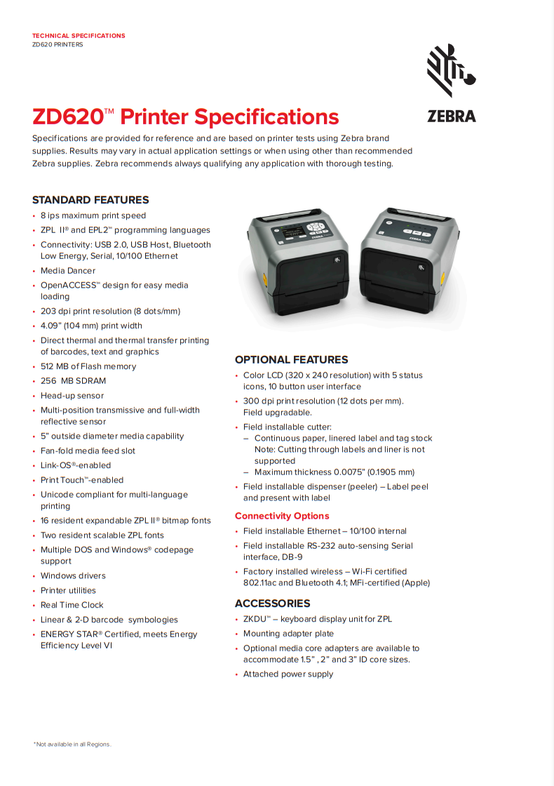 Zebra ZD620 ZD621-HC, ZD621, ZD621R, ZD611-HC, ZD611R, ZD611 條碼打印機