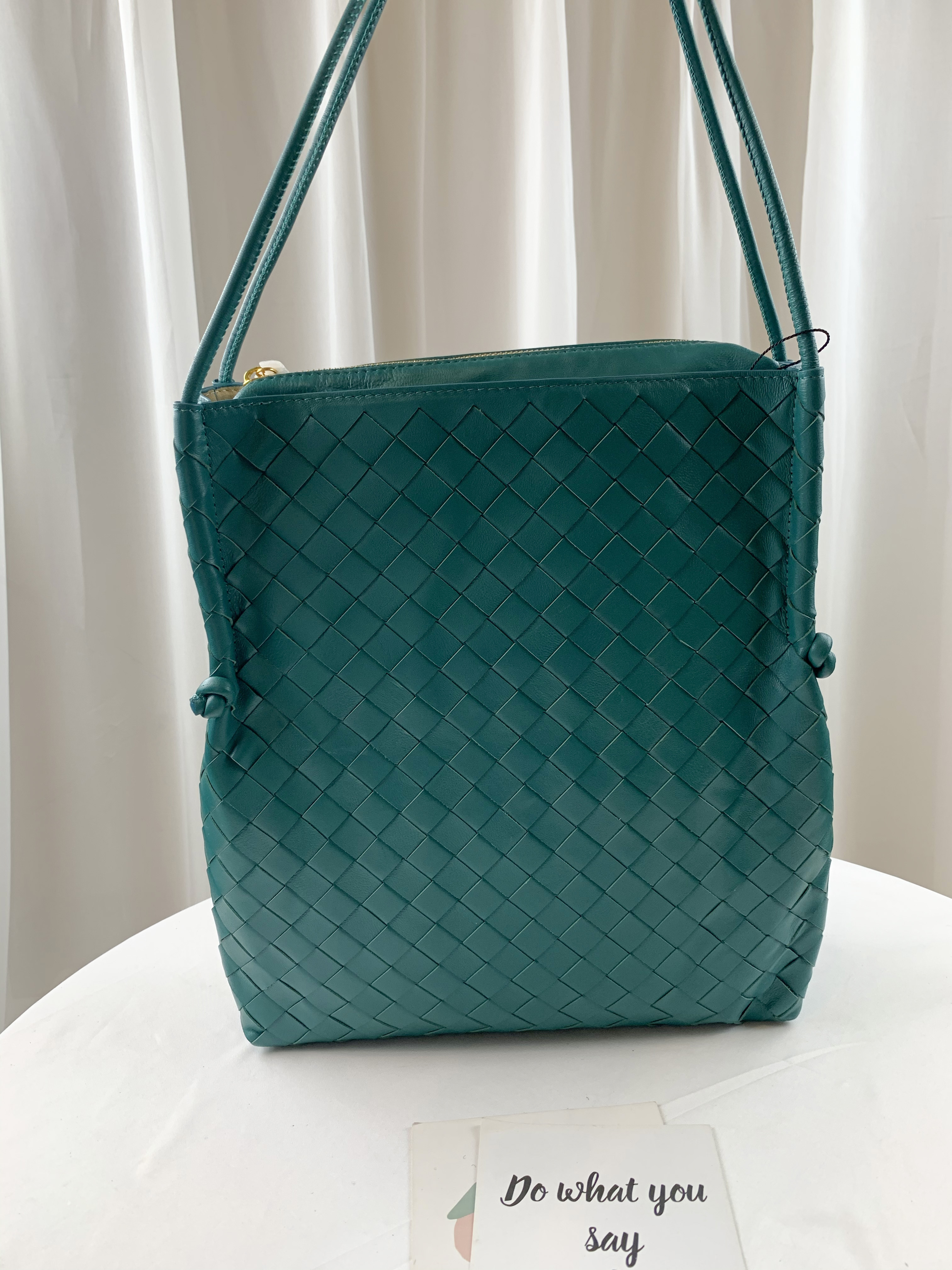 橄欖綠 編織真皮牛皮手提包 附真皮手拿包 #SM-2996