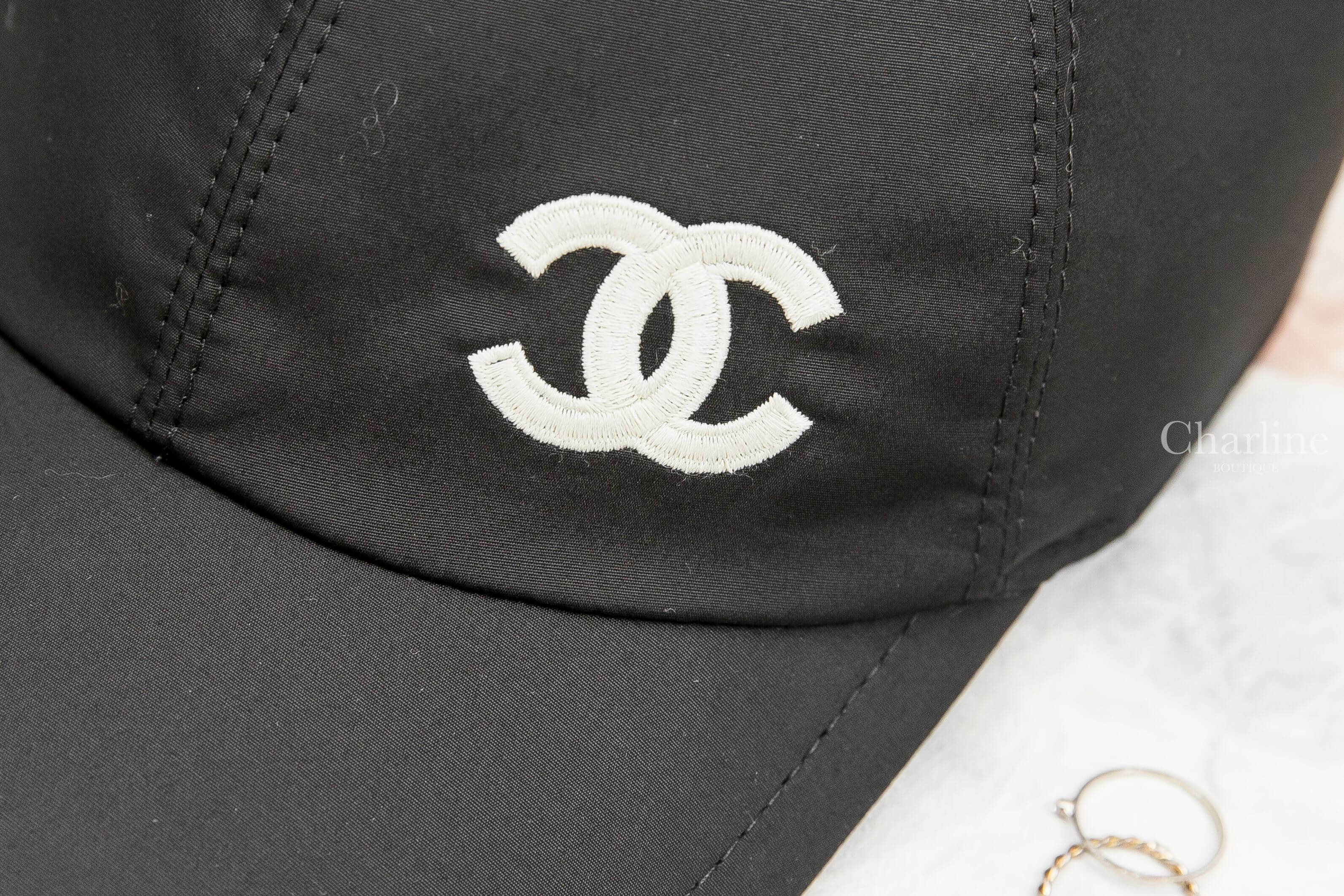 Chanel Baseball Cap 黑色刺繡白CC棉質棒球帽