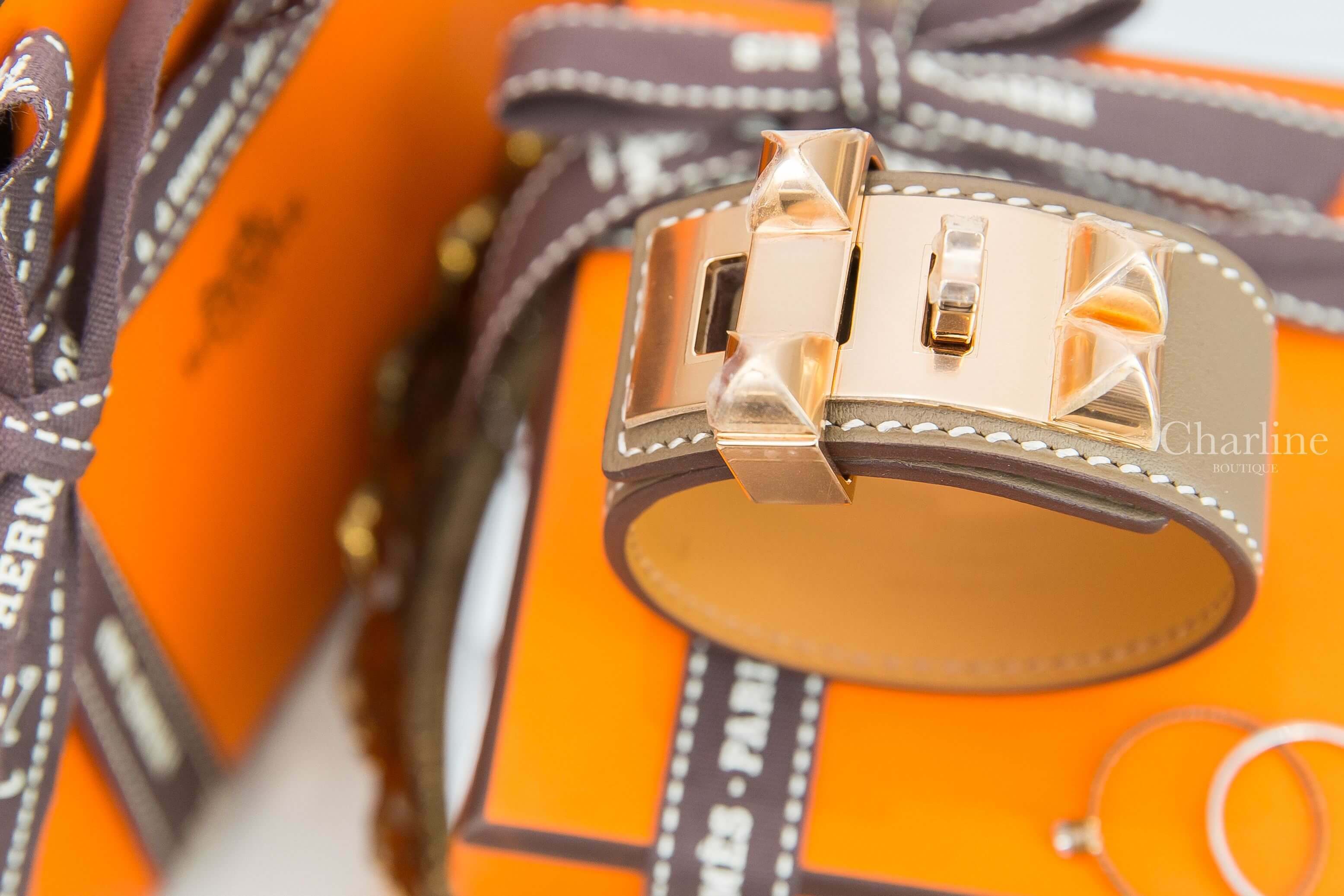 Hermès Collier De Chien 24 Bracelet 大象灰玫瑰金釦卯釘手環-Charline Boutique 精品代購