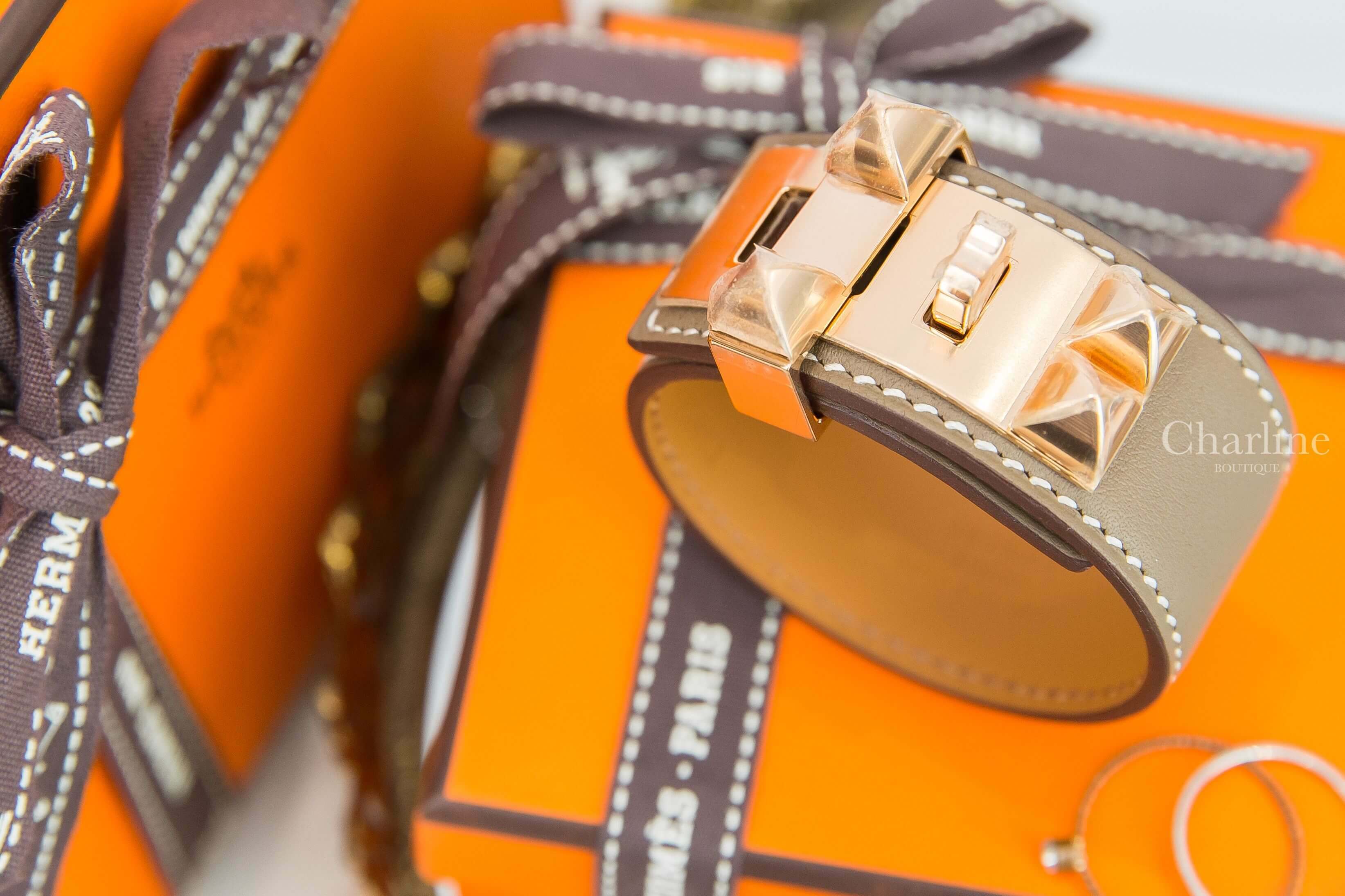 Hermès Collier De Chien 24 Bracelet 大象灰玫瑰金釦卯釘手環-Charline Boutique 精品代購