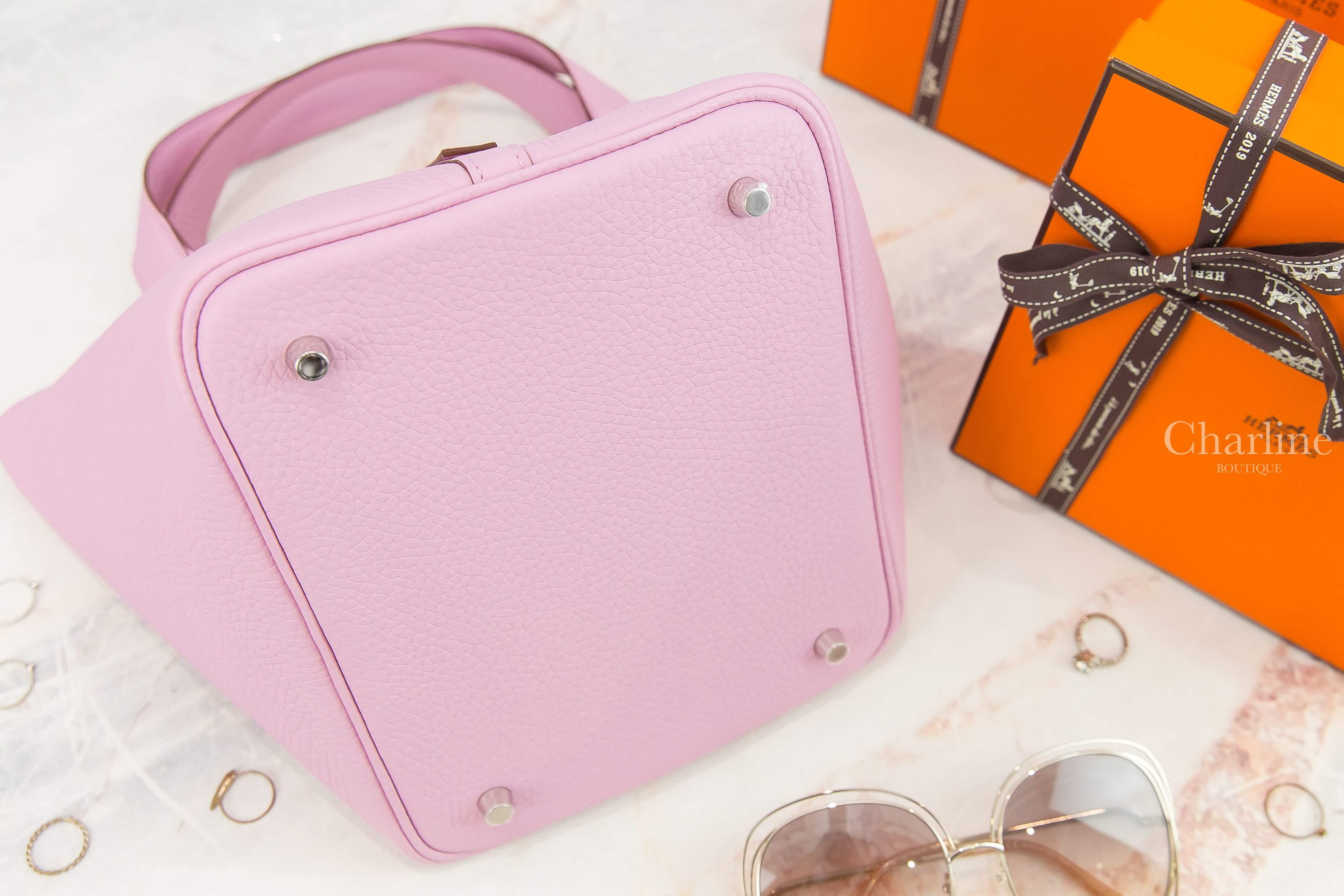 Hermès Picotin Lock 22cm X9 Mauve Sylvestre Taurillon Clemence Z刻錦葵粉銀釦中型提把水桶包-Charline Boutique 精品代購