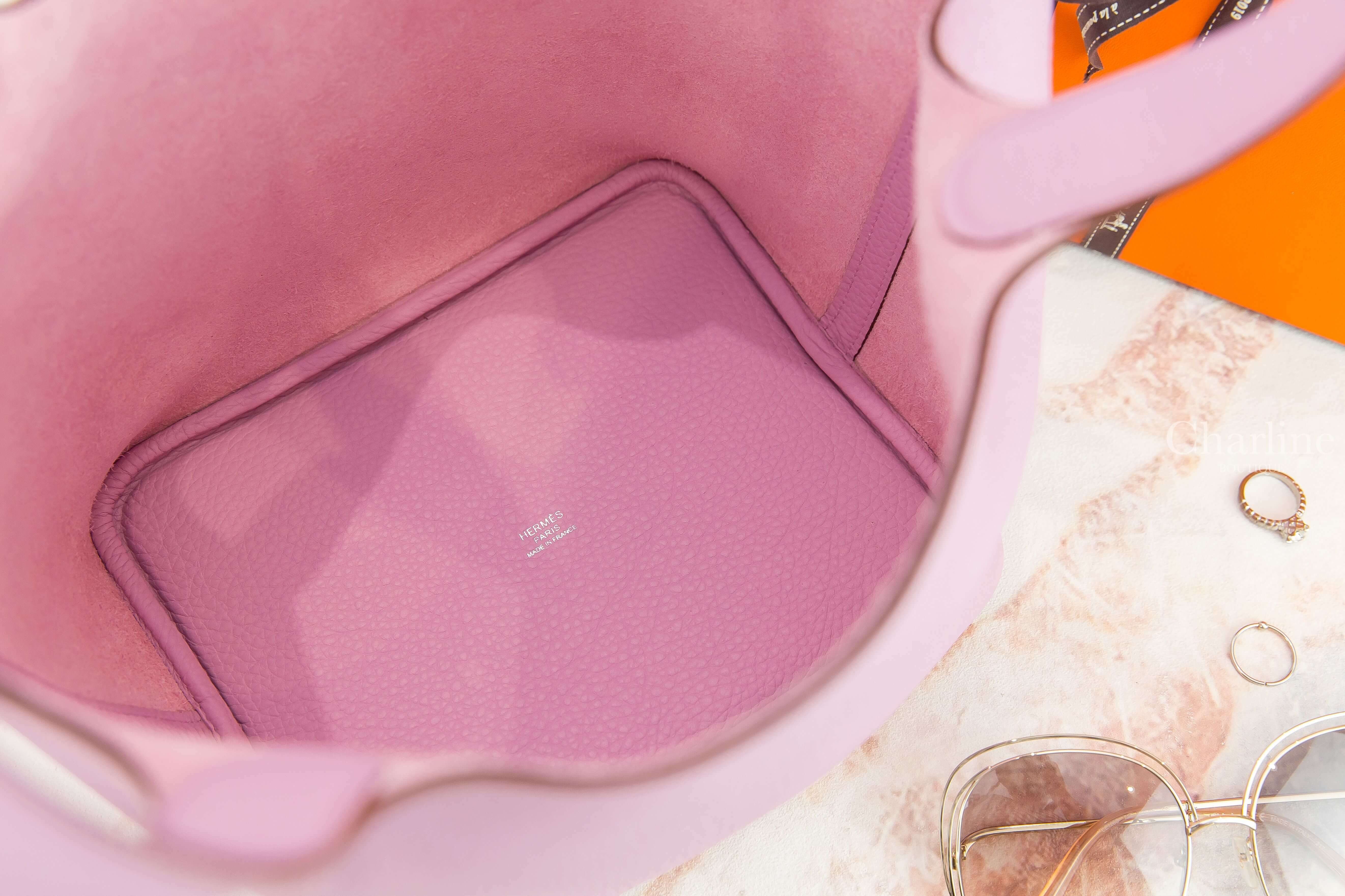Hermès Picotin Lock 22cm X9 Mauve Sylvestre Taurillon Clemence Z刻錦葵粉銀釦中型提把水桶包-Charline Boutique 精品代購