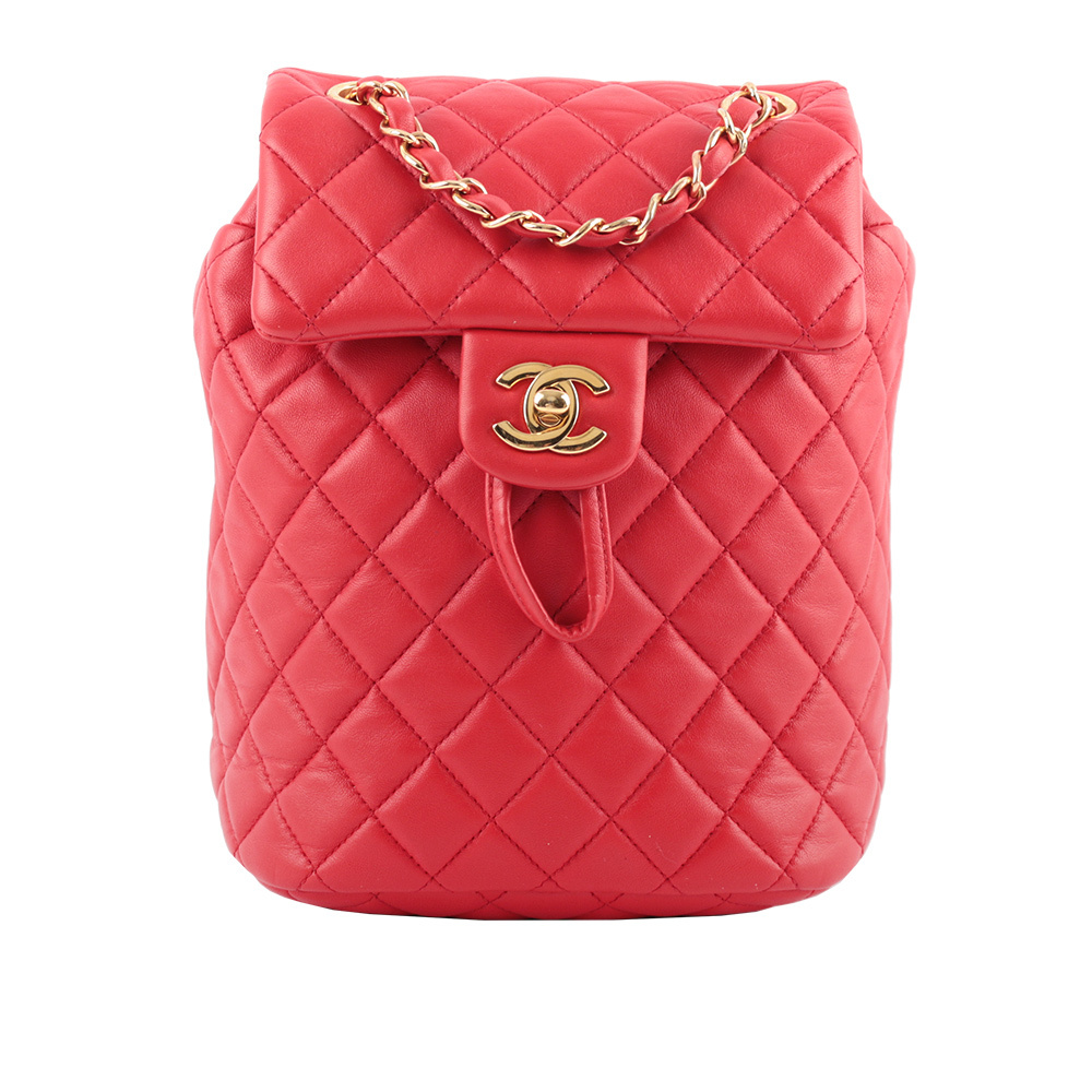 【CHANEL】金釦小羊皮菱格紋翻蓋迷你後背包