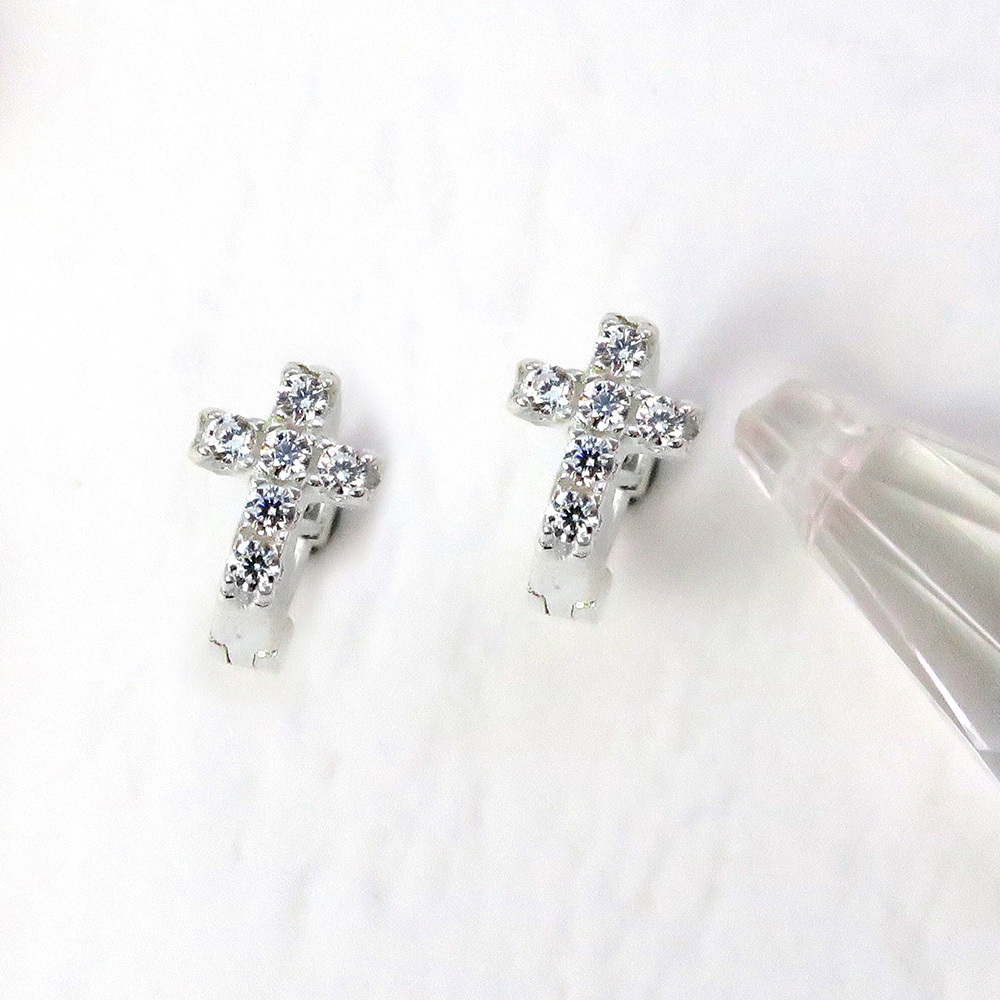 易扣/圈式耳環 閃耀光芒 十字架 易扣式 純銀耳環-ART64(耳骨耳環)