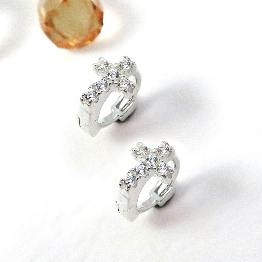 易扣/圈式耳環 閃耀光芒 十字架 易扣式 純銀耳環-ART64(耳骨耳環)