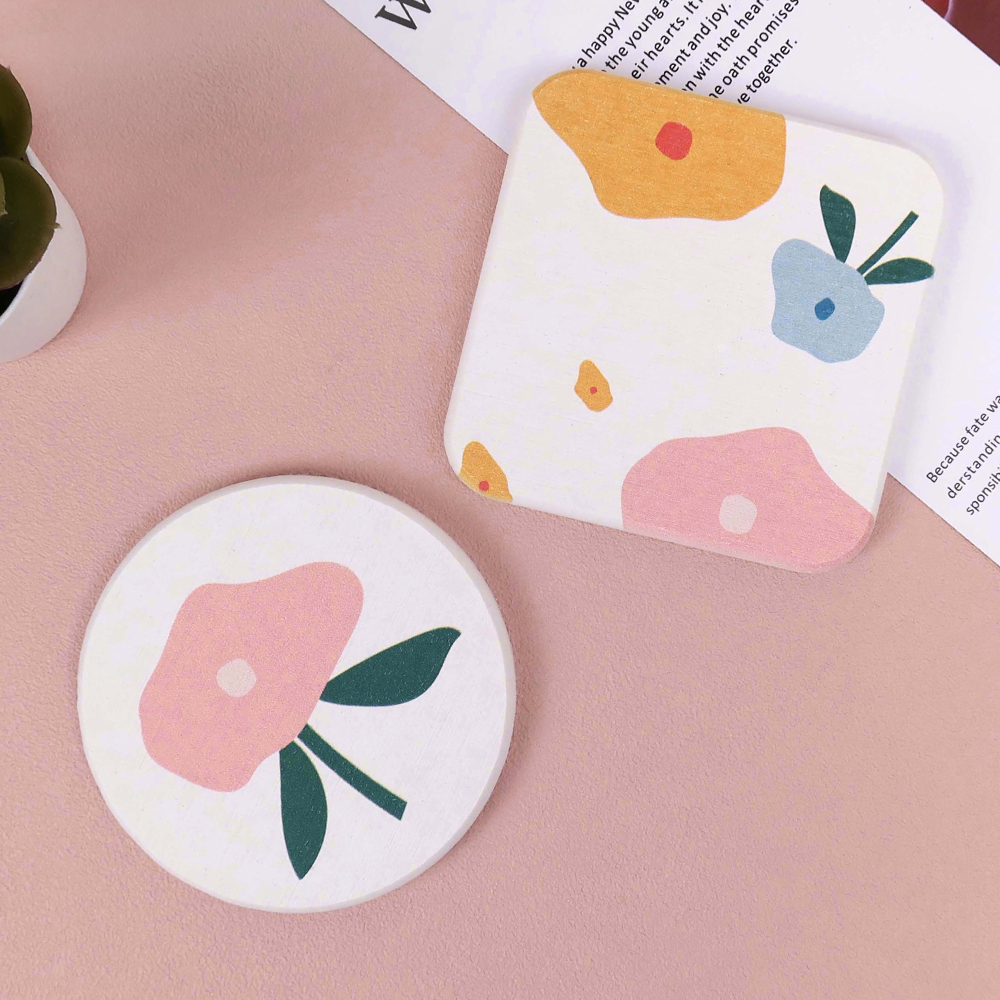 小花朵珪藻土吸水杯墊/皂墊二入組