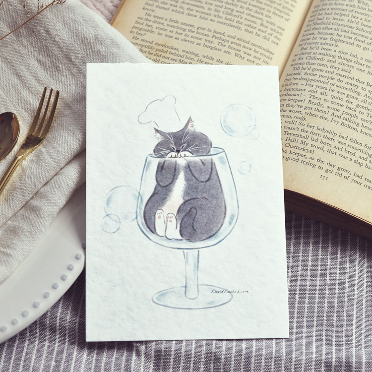 補補貓‧大衛煮愛｜絕版｜明信片｜大衛玻璃杯