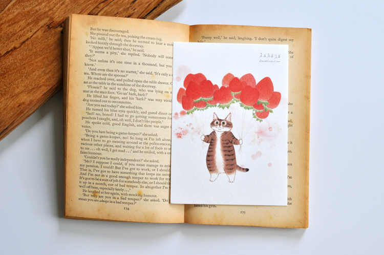 補補貓‧大衛煮愛｜明信片｜草莓氣球