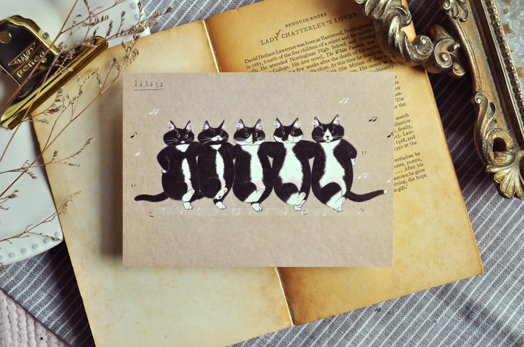 補補貓‧大衛煮愛｜絕版｜明信片｜黑白貓爵士舞