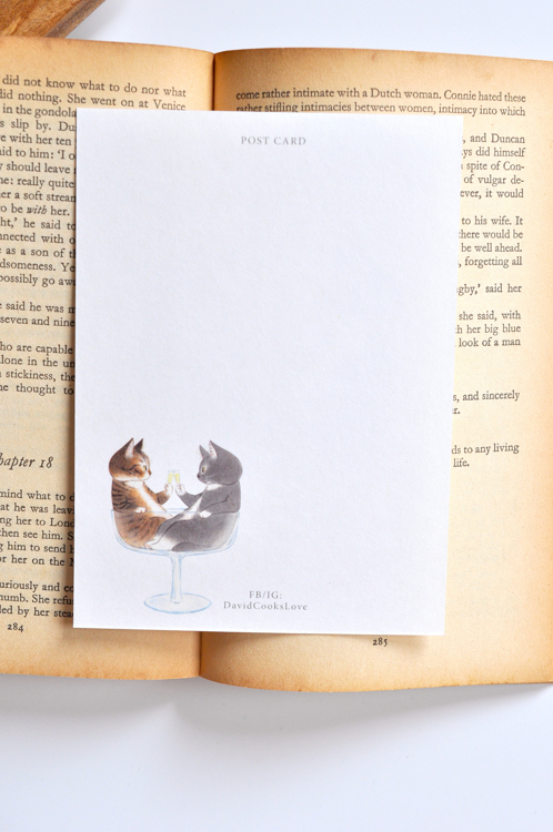 補補貓‧大衛煮愛｜明信片｜甜點高腳杯