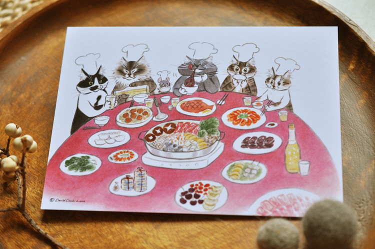 補補貓‧大衛煮愛｜明信片｜圍爐圖