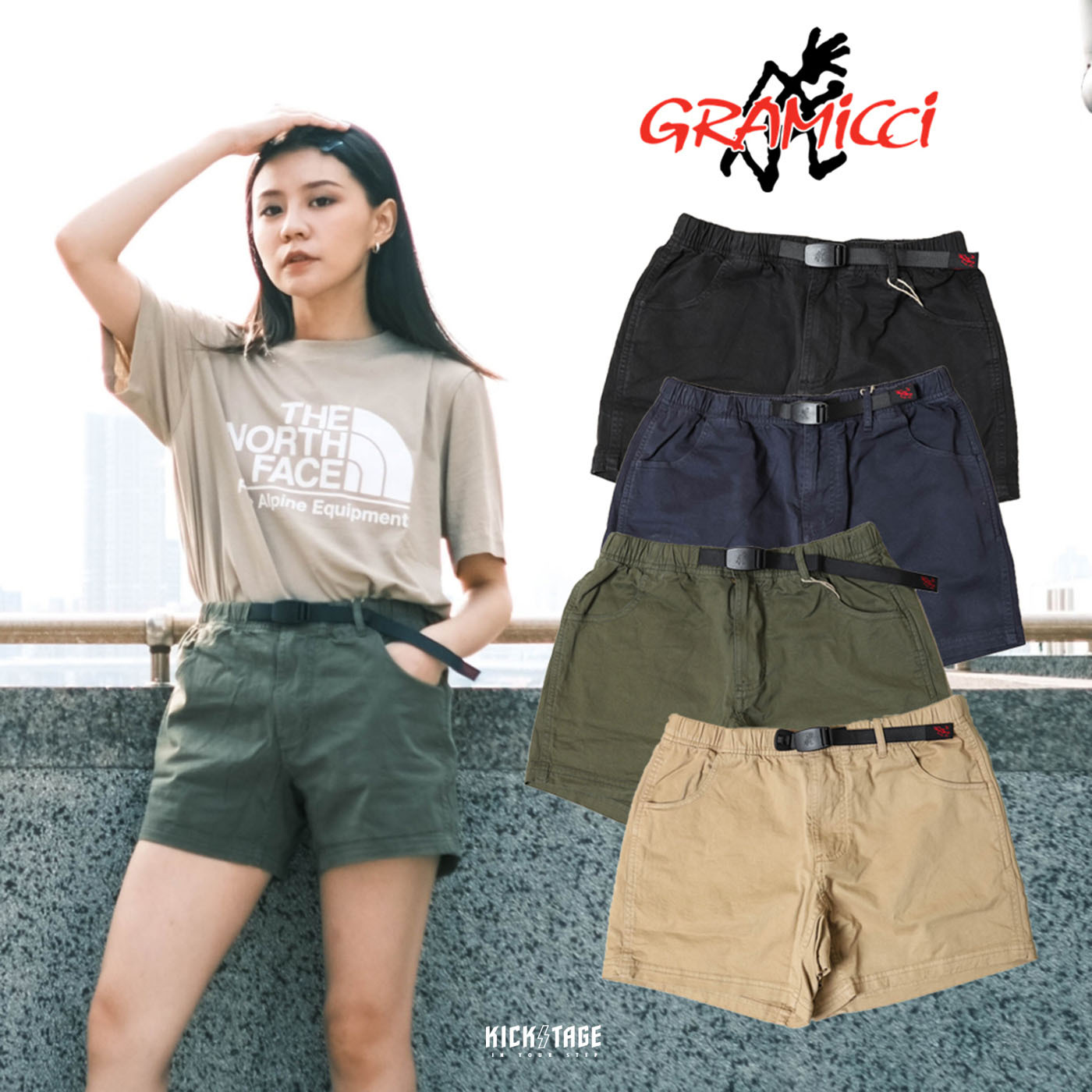 [5折售出無退換] 日本品牌 女款 GRAMICCI VERY SHORTS 黑色 海軍藍 卡其色 軍綠 腰帶 休閒 戶外 短褲【1244-NOJ】