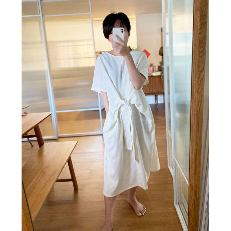 盛開的水花條紋洋裝-美霜