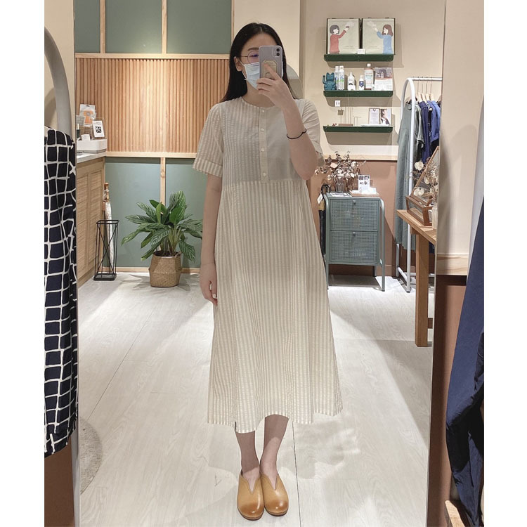米紋短袖暖陽洋裝