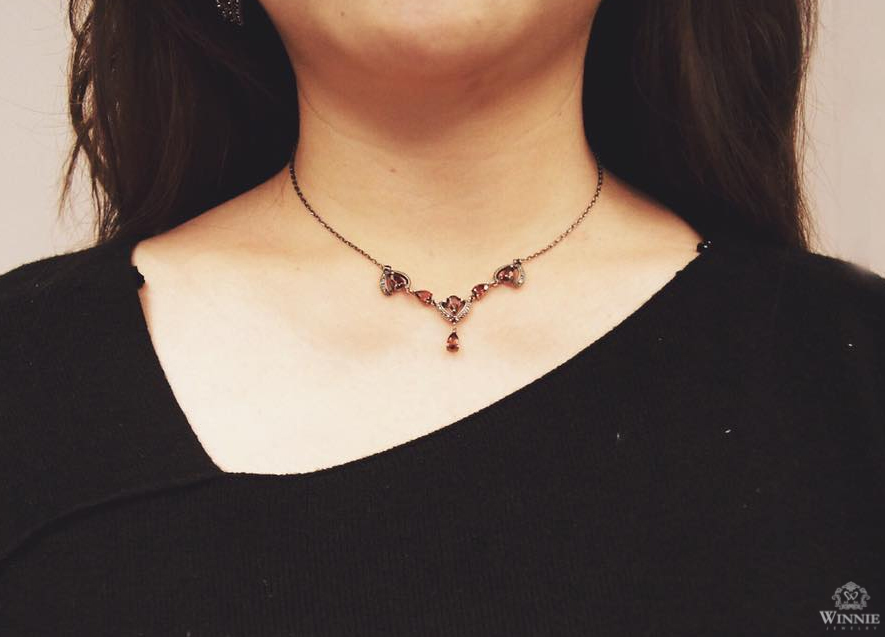 愛心石榴石復古項鍊（SOP1735）