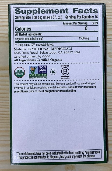 Traditional Medicinals organic lemon balm (best before May 2028)