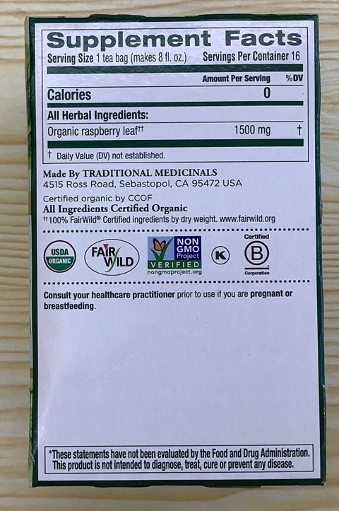 Traditional Medicinals organic raspberry leaf (best before 2028/5/30)