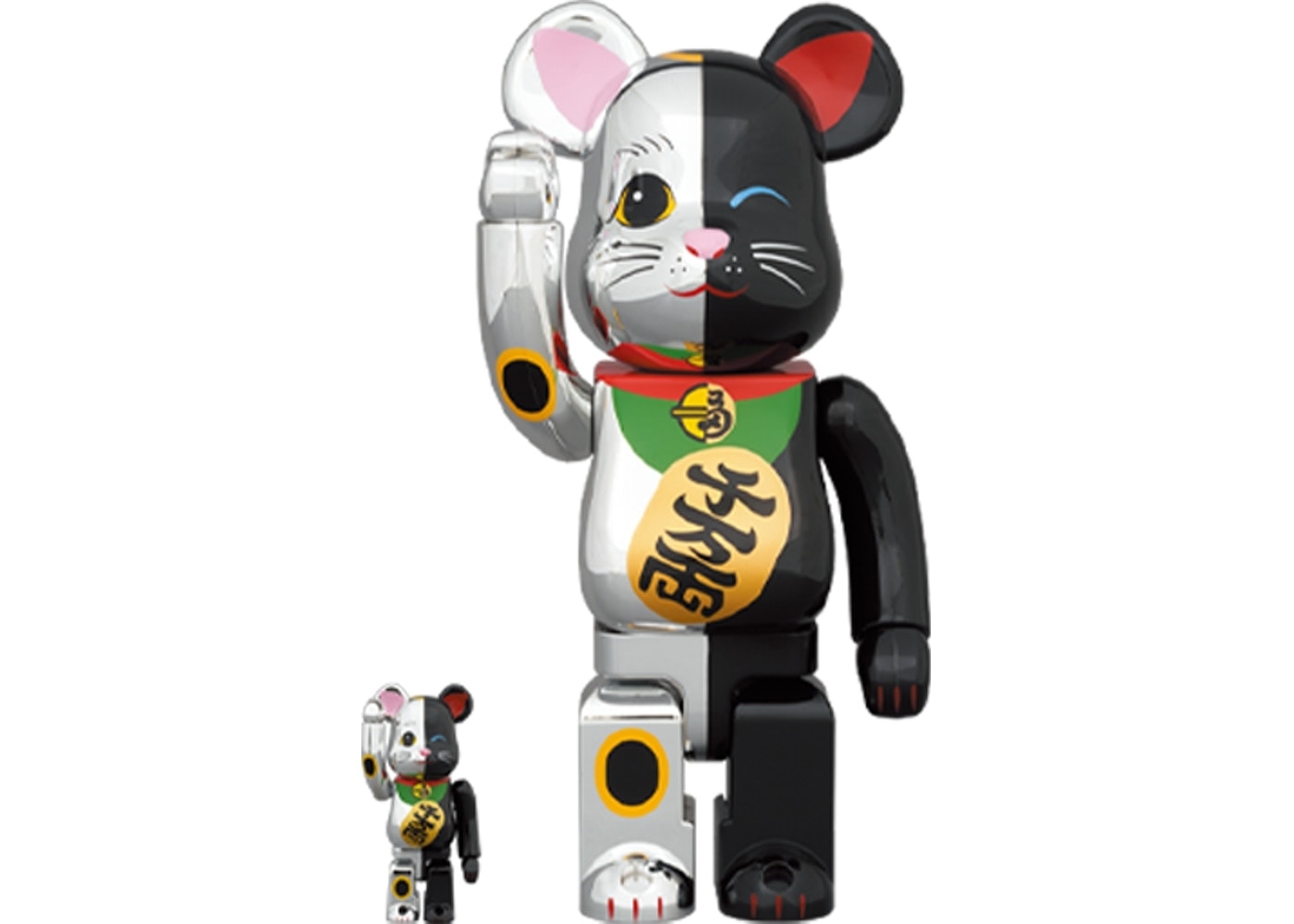 BE@RBRICK Set Manekineko Silver Black 100% & 400%